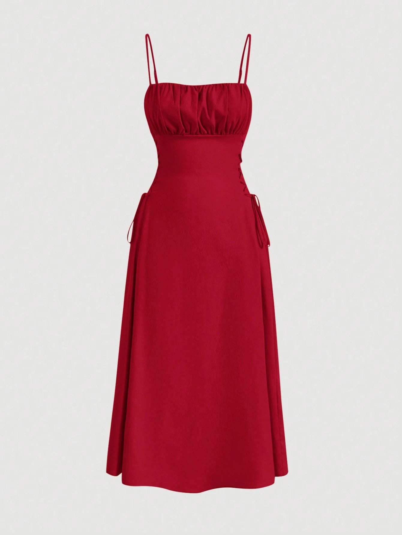 MOD Solid Ruched Bust Lace Up Side Formal Cami Long Dress,Pastel