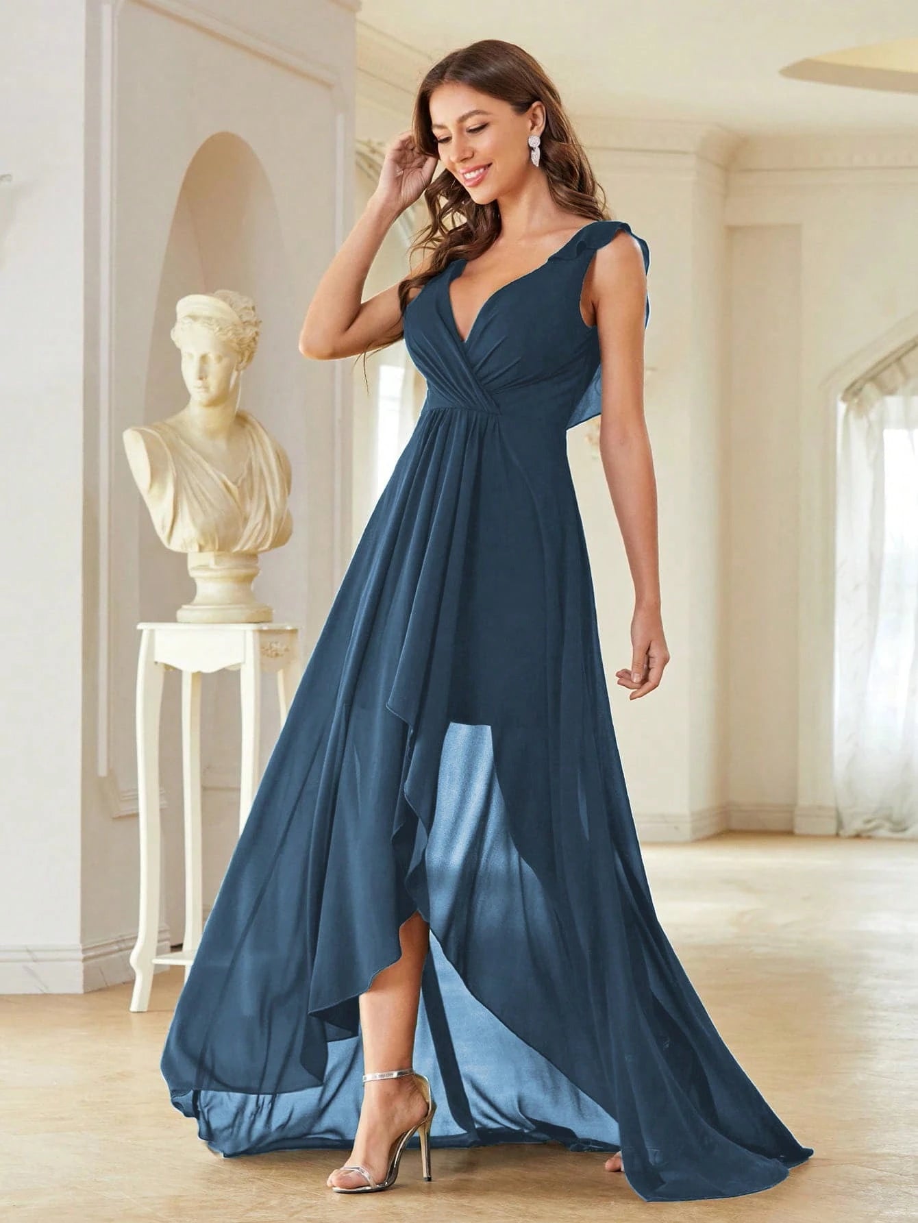 Asymmetric Ruffle Chiffon Elegant Bridesmaid Dress Wedding