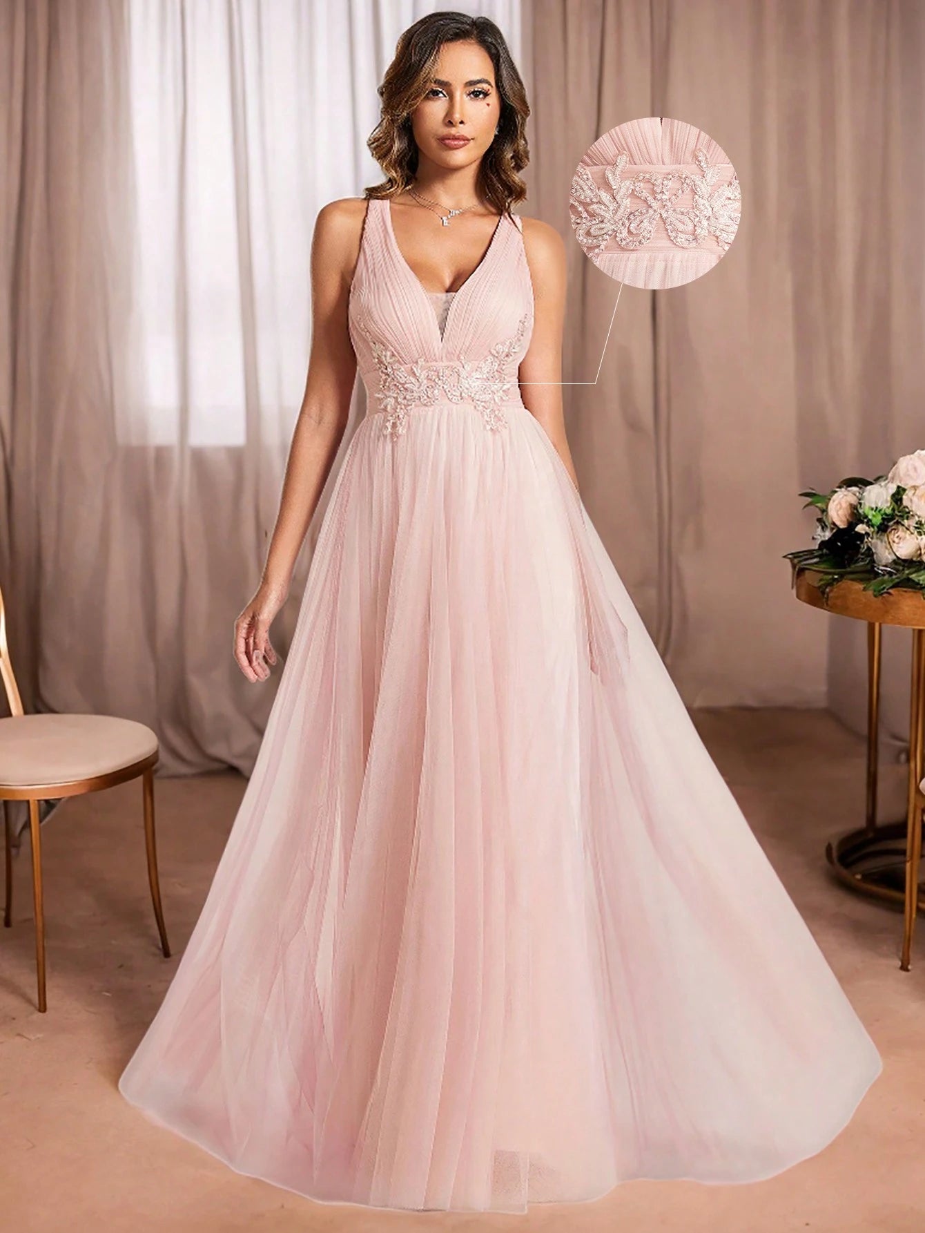 Sleeveless Waist Applique Criss-Cross Backless Tulle Wedding Dress White - image 8