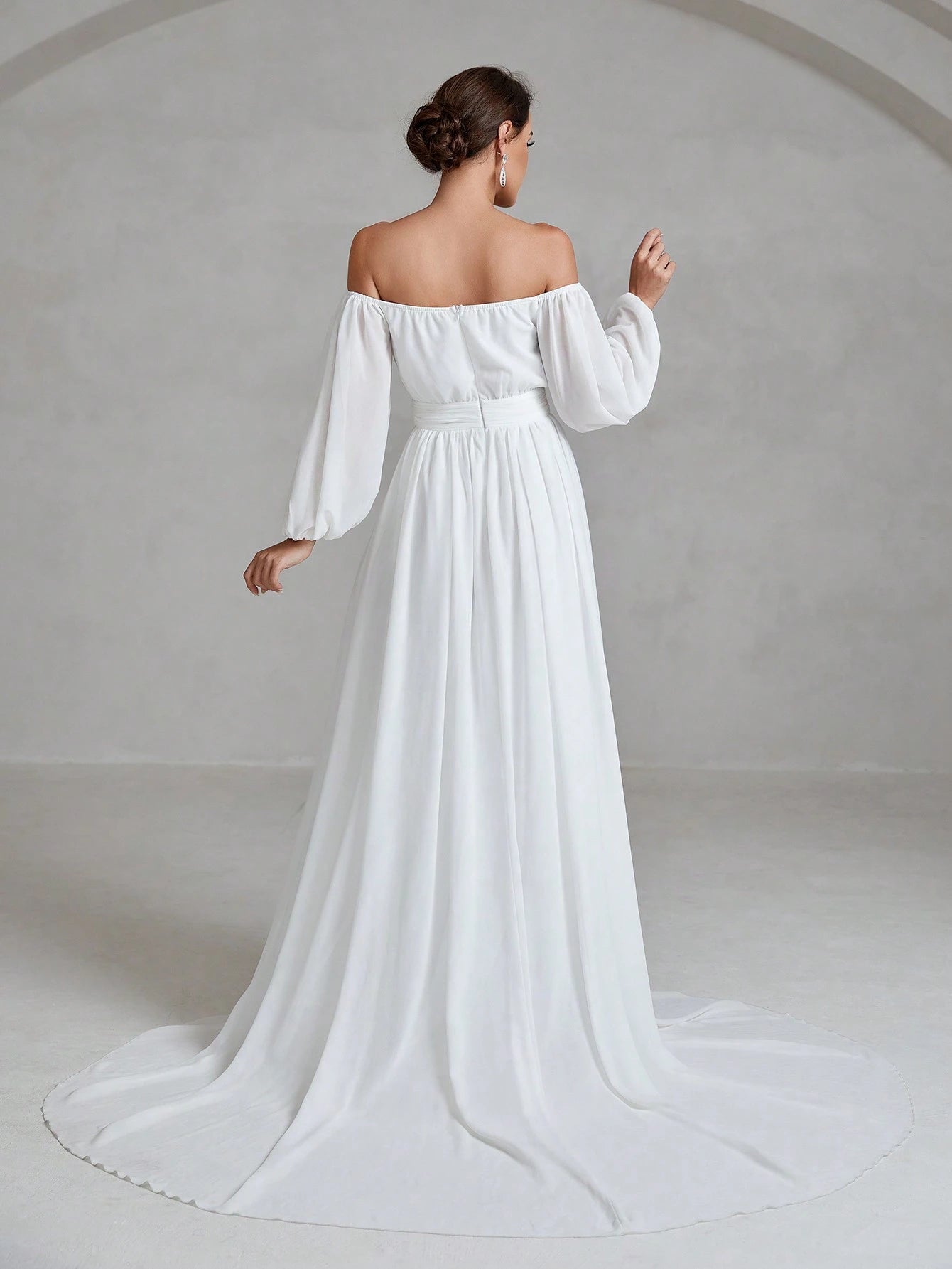 Faeriesty Wedding Dress Bridal: Romantic Off-Shoulder Sweetheart Neckline With Flowing Lantern Long Sleeves, - image 2