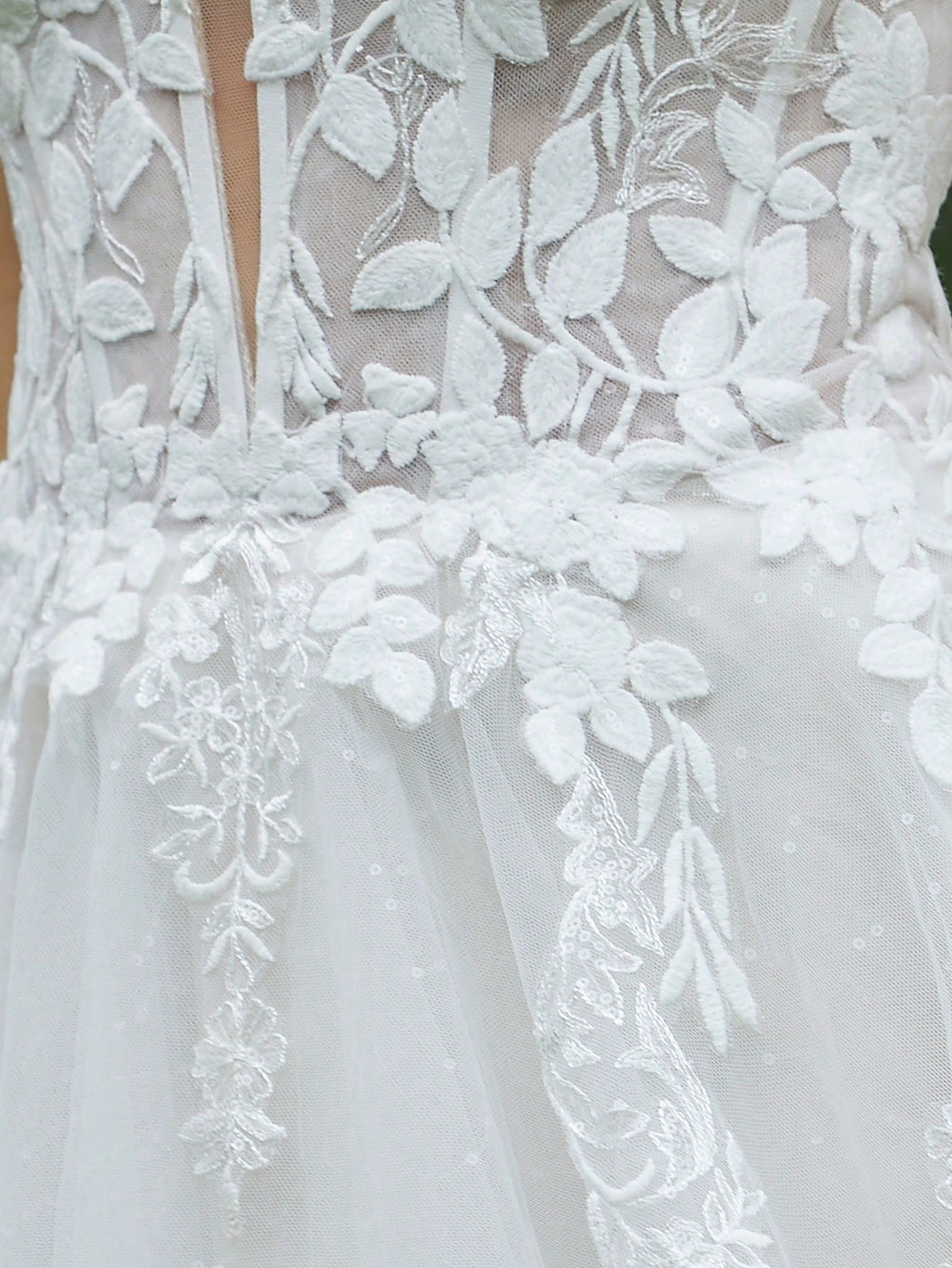 Contrast Color Embroidered Tulle Strapless Wedding Dress, Elegant Bridal Gown Spring - image 3