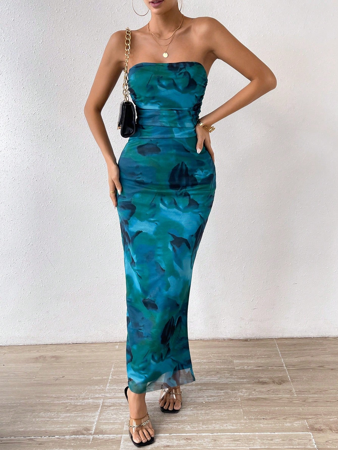Breezaya Ladies' Tie Dye Strapless Dress With Side Slit Hem Maxi Women Outfit - image 8