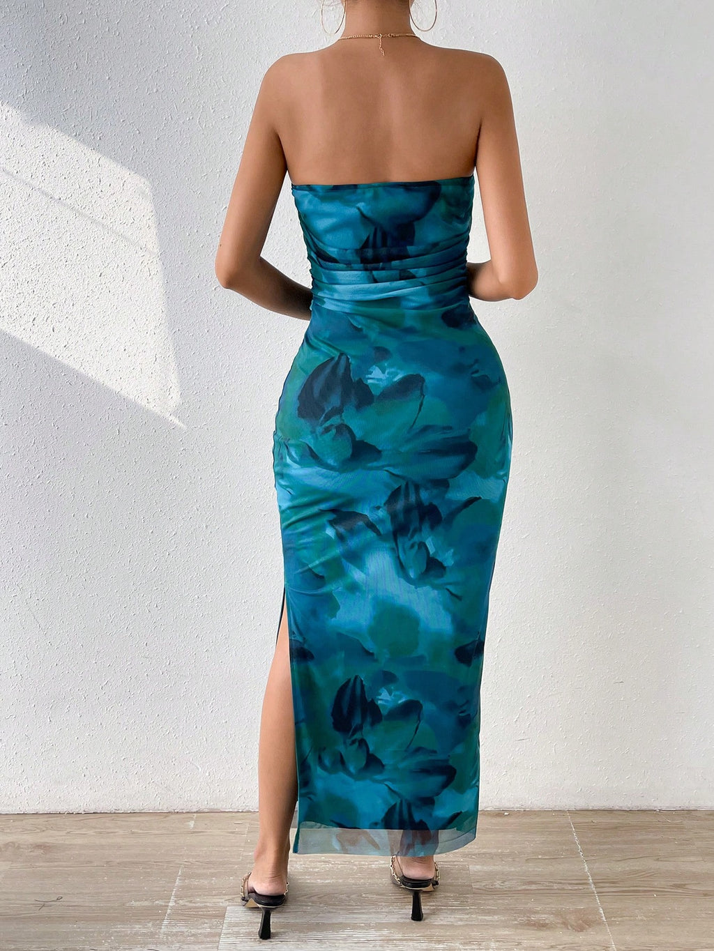 Breezaya Ladies' Tie Dye Strapless Dress With Side Slit Hem Maxi Women Outfit - image 9