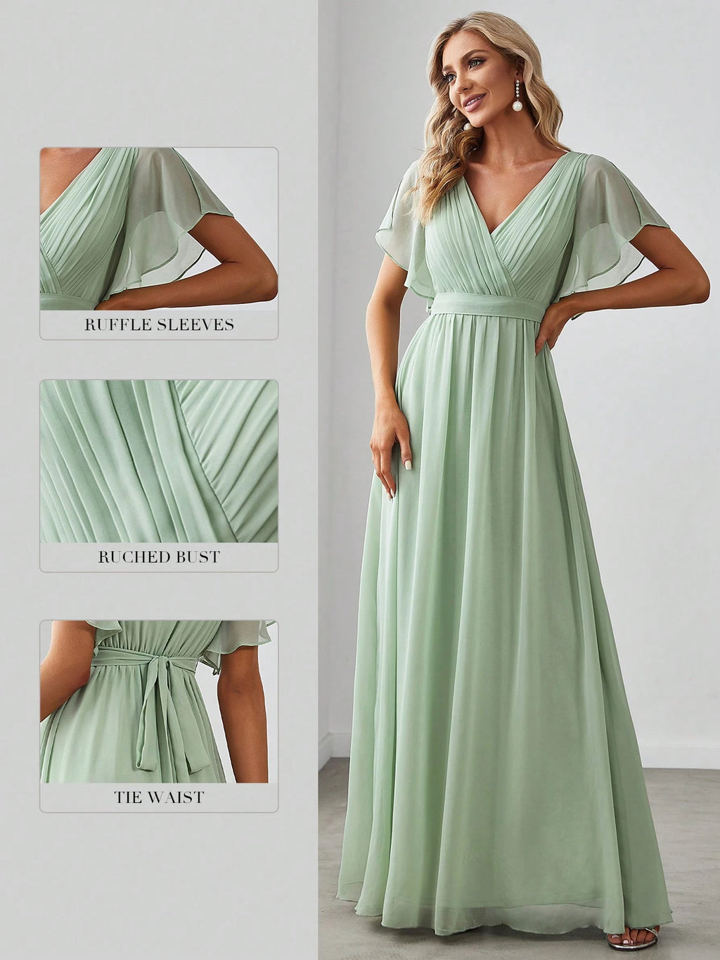 EVERPRETTY Butterfly Sleeve Pleated Chiffon Light Pink Bridesmaid Dress, Elegant Wedding Guest Dress, Spring - image 4
