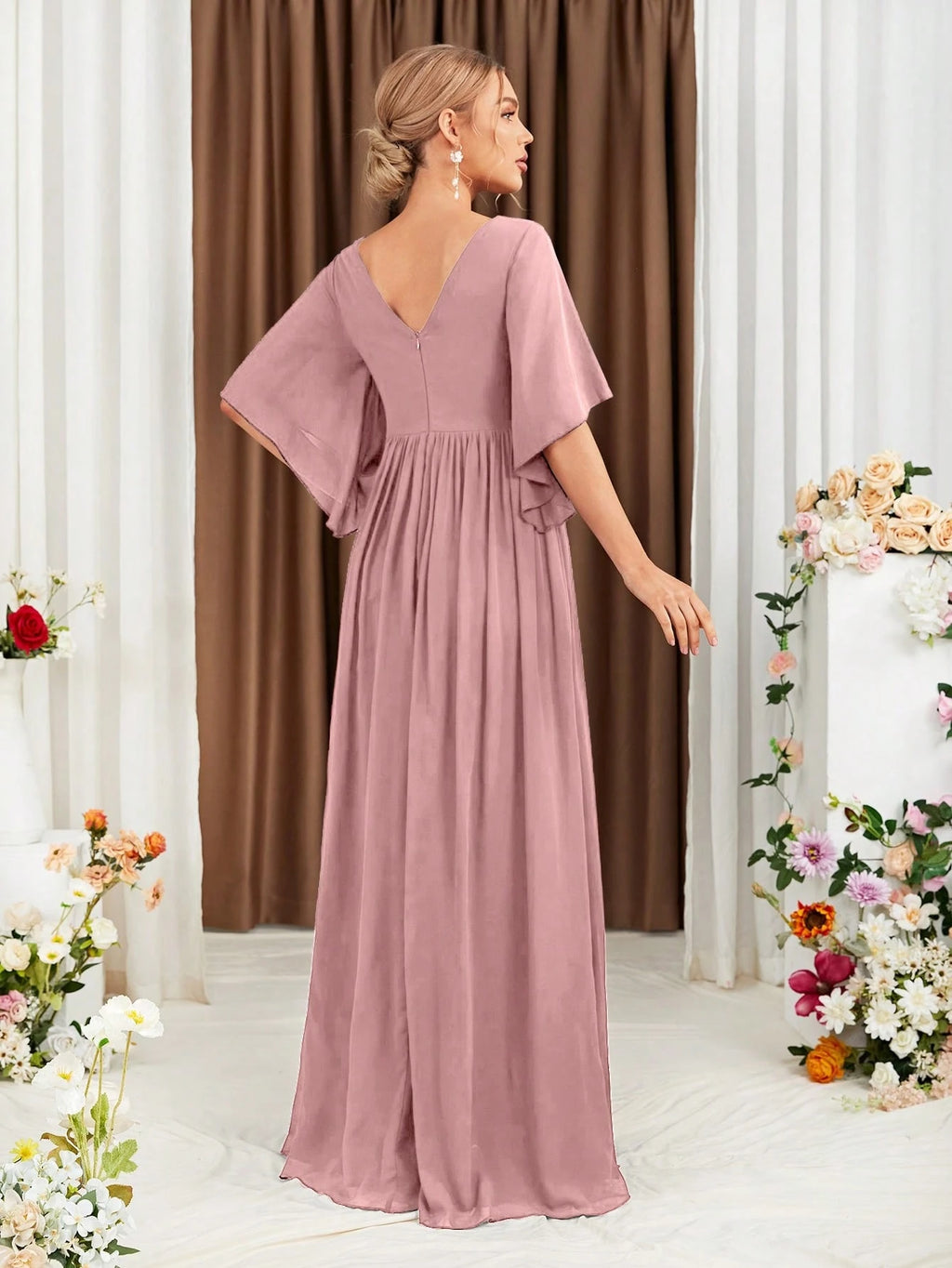 Butterfly Sleeve Split Thigh Chiffon Bridesmaid Dress Elegant Dress, Bride Dress Wedding - image 4