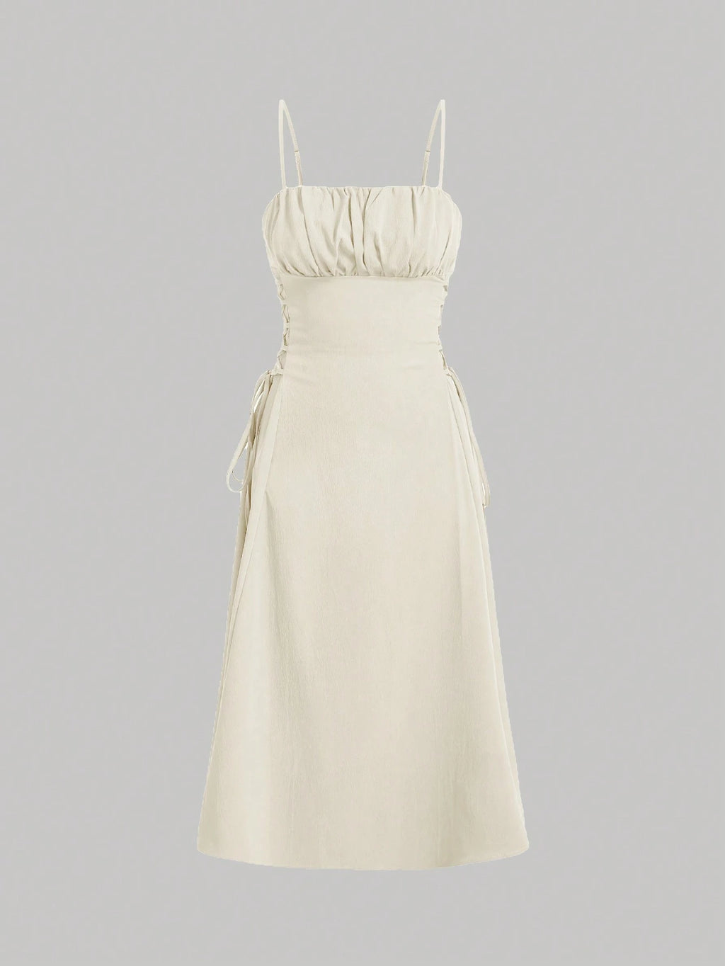 MOD Solid Ruched Bust Lace Up Side Formal Cami Long Dress,Pastel