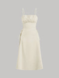 MOD Solid Ruched Bust Lace Up Side Formal Cami Long Dress,Pastel