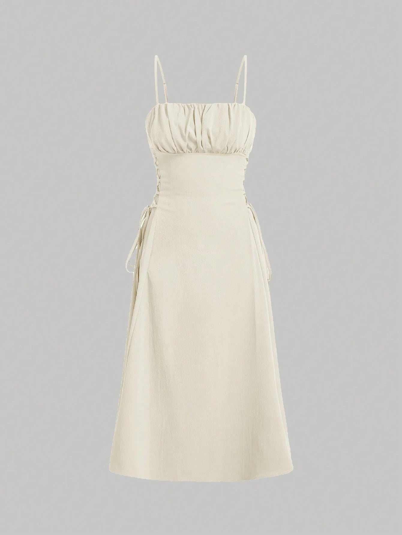 MOD Solid Ruched Bust Lace Up Side Formal Cami Long Dress,Pastel