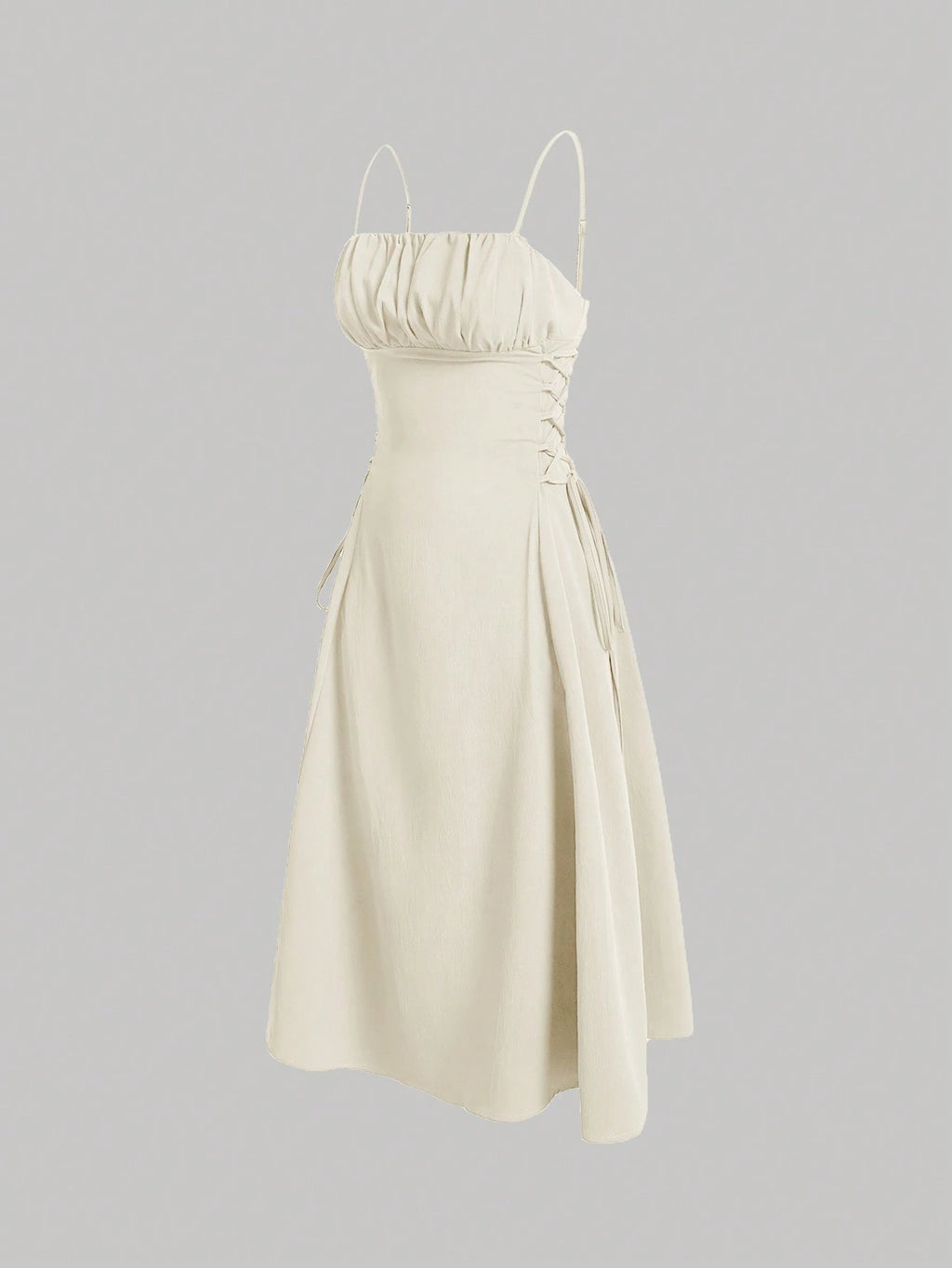 MOD Solid Ruched Bust Lace Up Side Formal Cami Long Dress,Pastel