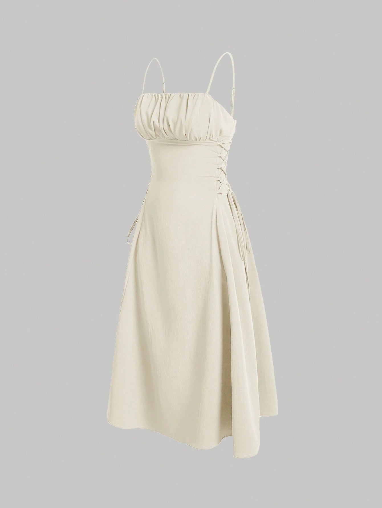 MOD Solid Ruched Bust Lace Up Side Formal Cami Long Dress,Pastel Dresses For Women - image 4
