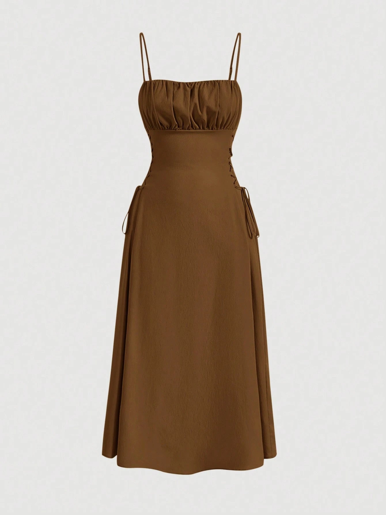 MOD Solid Ruched Bust Lace Up Side Formal Cami Long Dress,Pastel