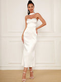 White Sweetheart Backless Mermaid Satin Formal Dress, Bridesmaid Dress Elegant Wedding