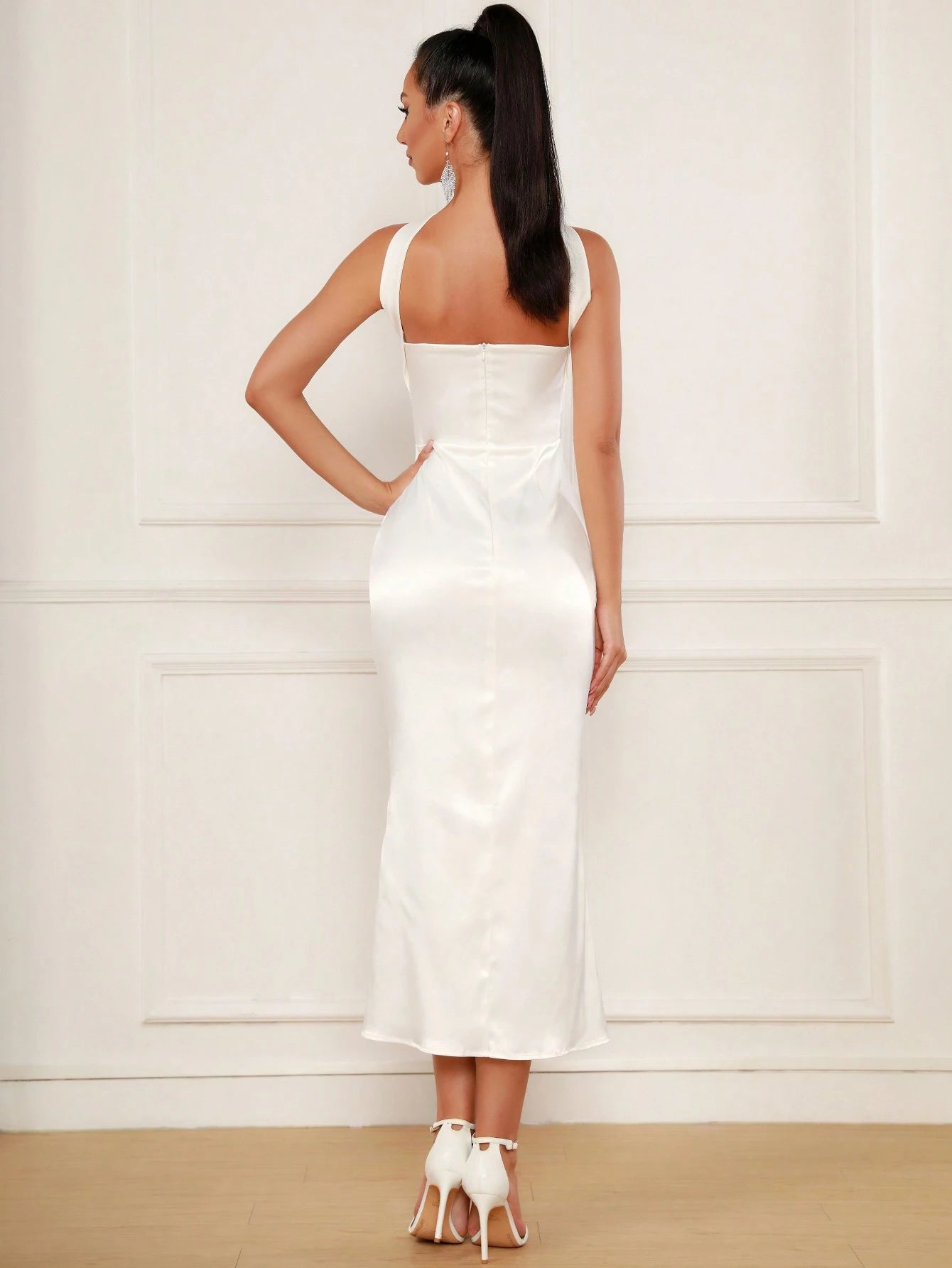 White Sweetheart Backless Mermaid Satin Formal Dress, Bridesmaid Dress Elegant Wedding - image 2