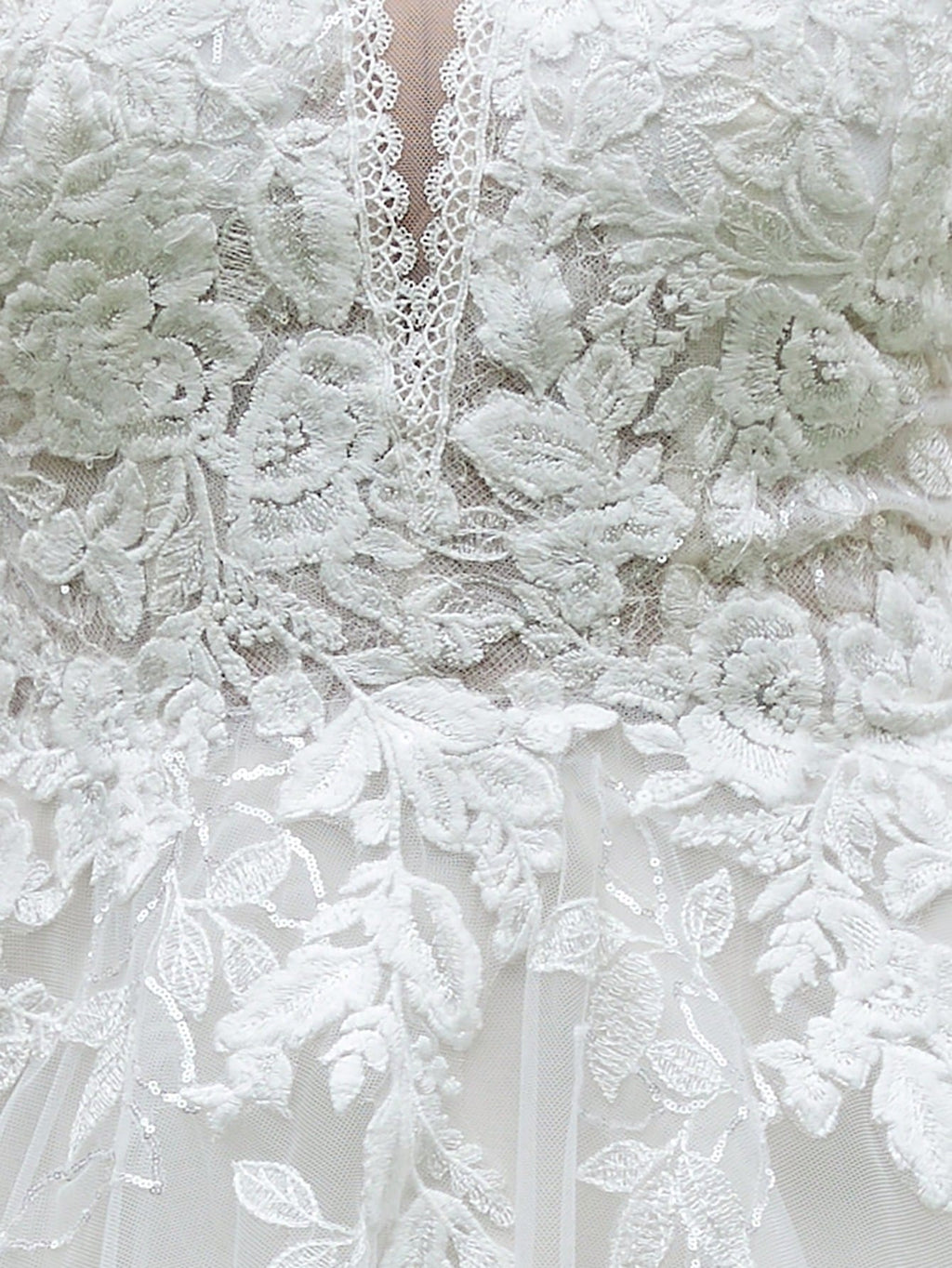 Romantic Ivory Deep V Neck Sparkly Lace Wedding Dress, Elegant Sleeveless Bridal Gown With Appliques Lace - image 3