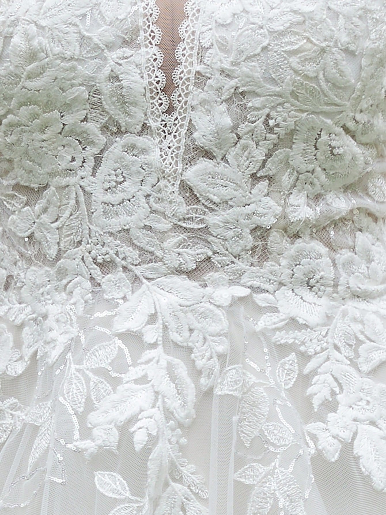 Romantic Ivory Deep V Neck Sparkly Lace Wedding Dress, Elegant Sleeveless Bridal Gown With Appliques Lace - image 3
