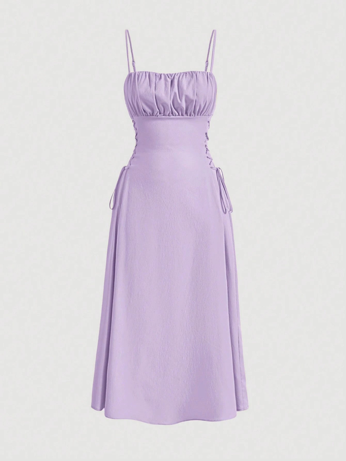 MOD Solid Ruched Bust Lace Up Side Formal Cami Long Dress,Pastel