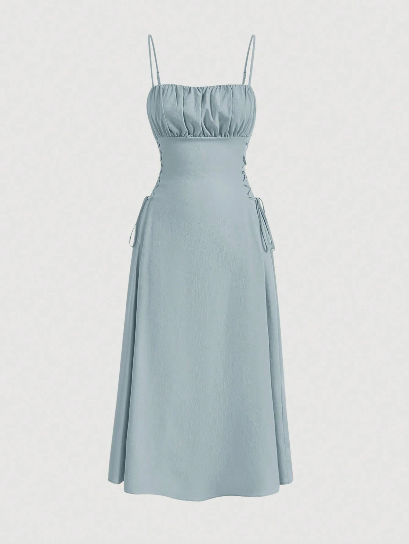 MOD Solid Ruched Bust Lace Up Side Formal Cami Long Dress,Pastel
