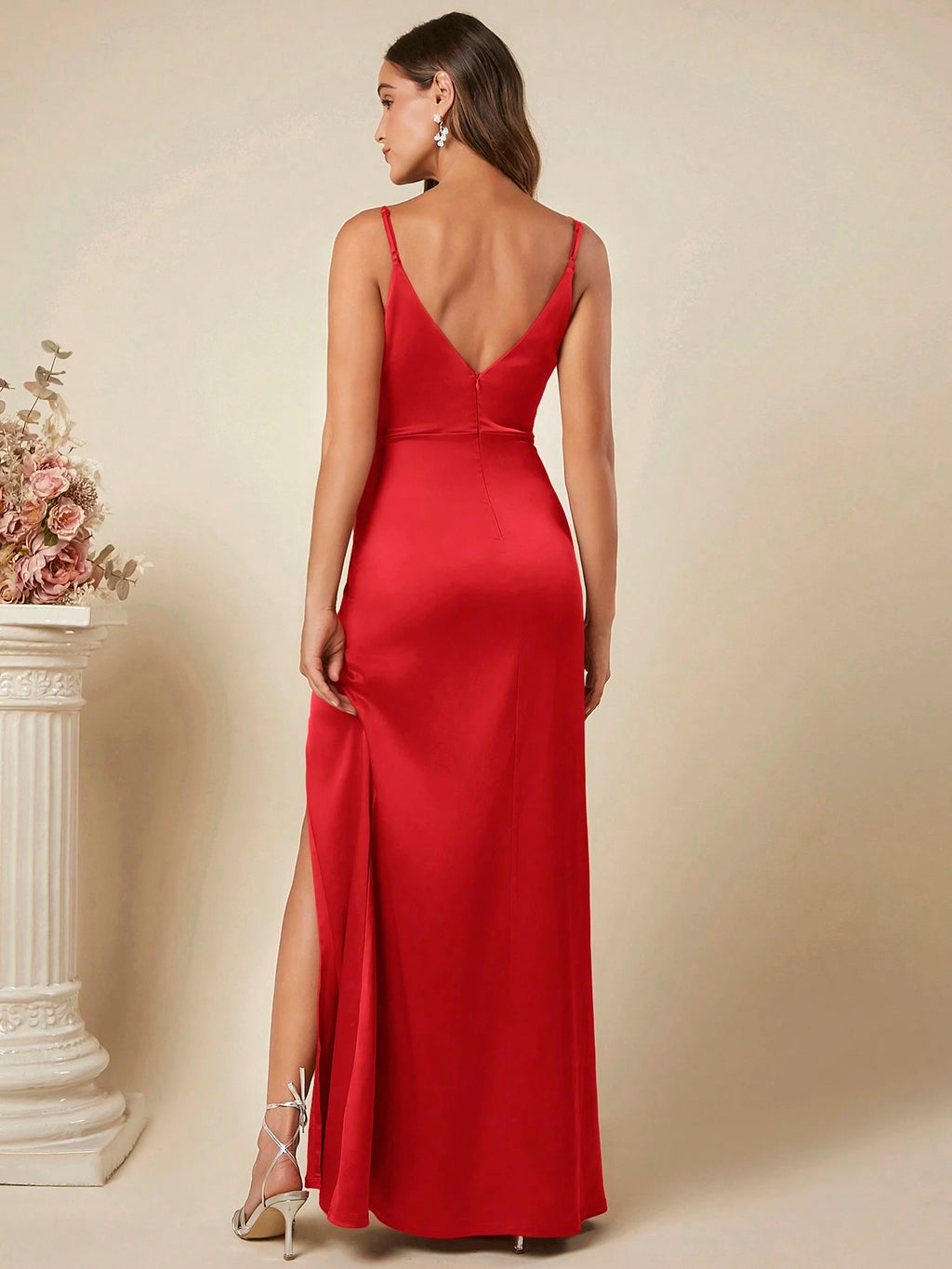 Belle Ruched Split Thigh Cami Dress Elegant Bridesmaid Dress Wedding Guest Dress - Elegant Floor Length Gown - image 2