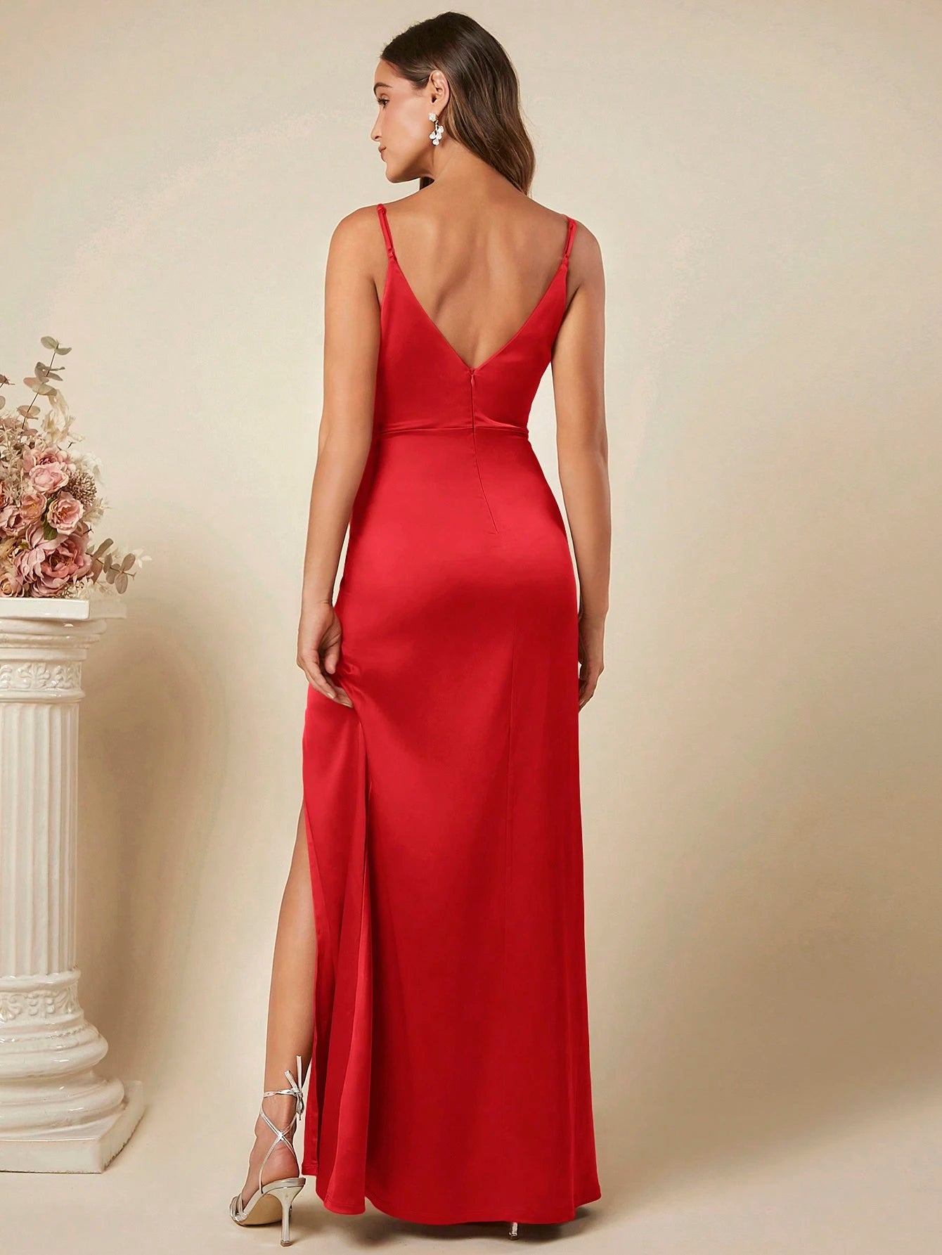 Belle Ruched Split Thigh Cami Dress Elegant Bridesmaid Dress Wedding Guest Dress - Elegant Floor Length Gown - image 2