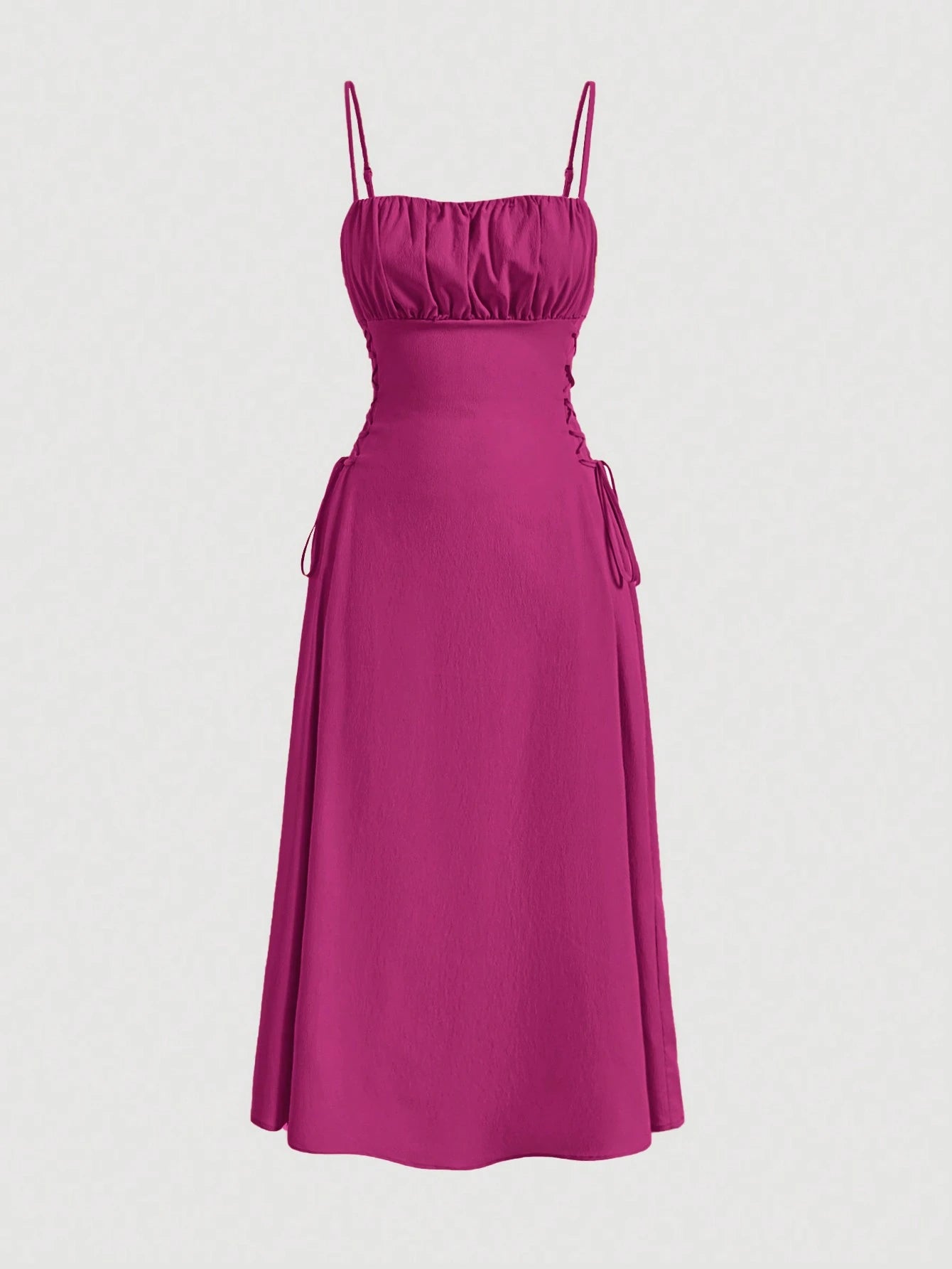 MOD Solid Ruched Bust Lace Up Side Formal Cami Long Dress,Pastel