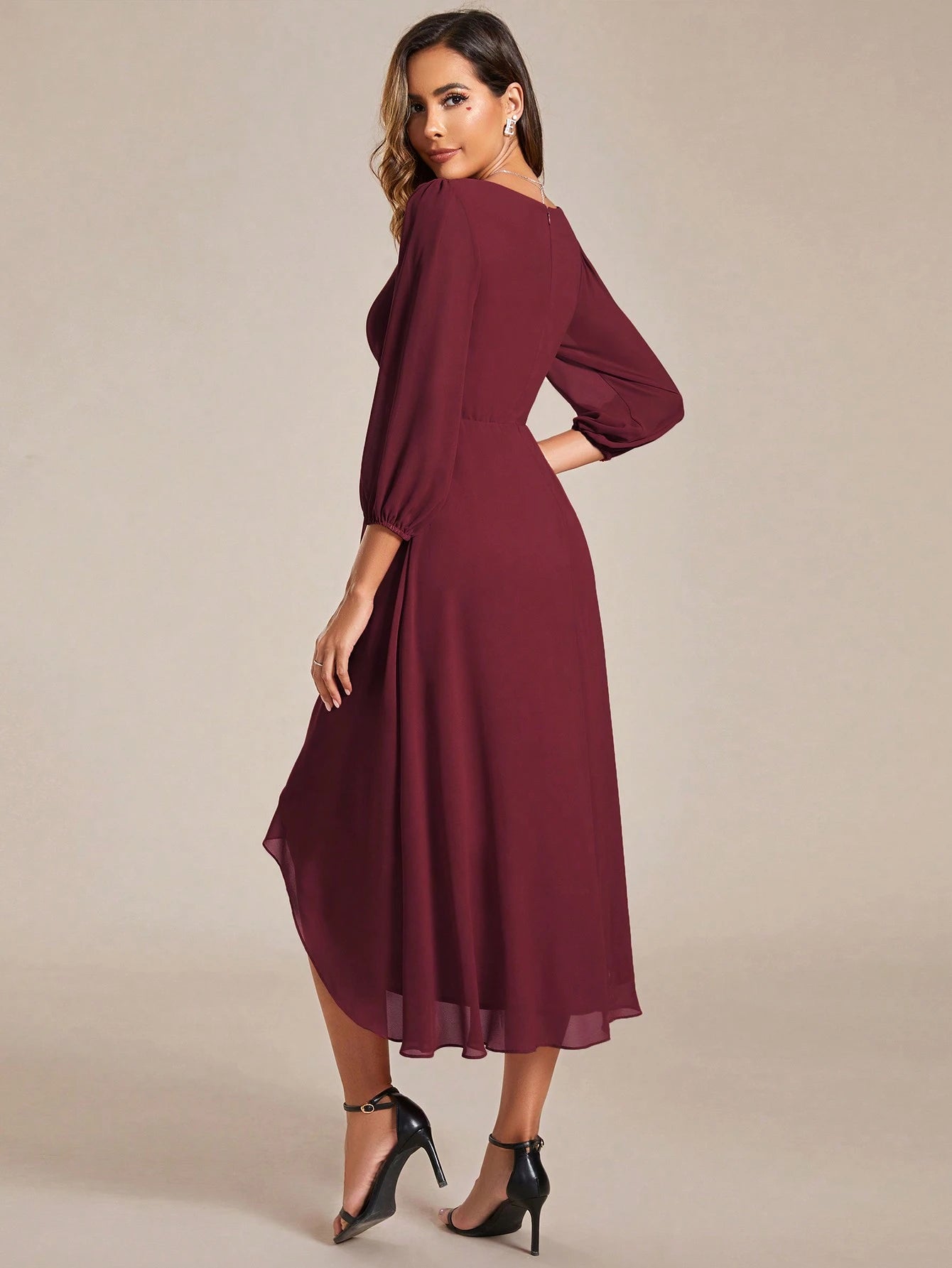 EVERPRETTY Elegant Lantern Sleeve Pleated Chiffon Bridesmaid Dress, Formal Gown, Wedding Guest Dress - image 2