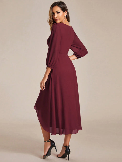 EVERPRETTY Elegant Lantern Sleeve Pleated Chiffon Bridesmaid Dress, Formal Gown, Wedding Guest Dress - image 2