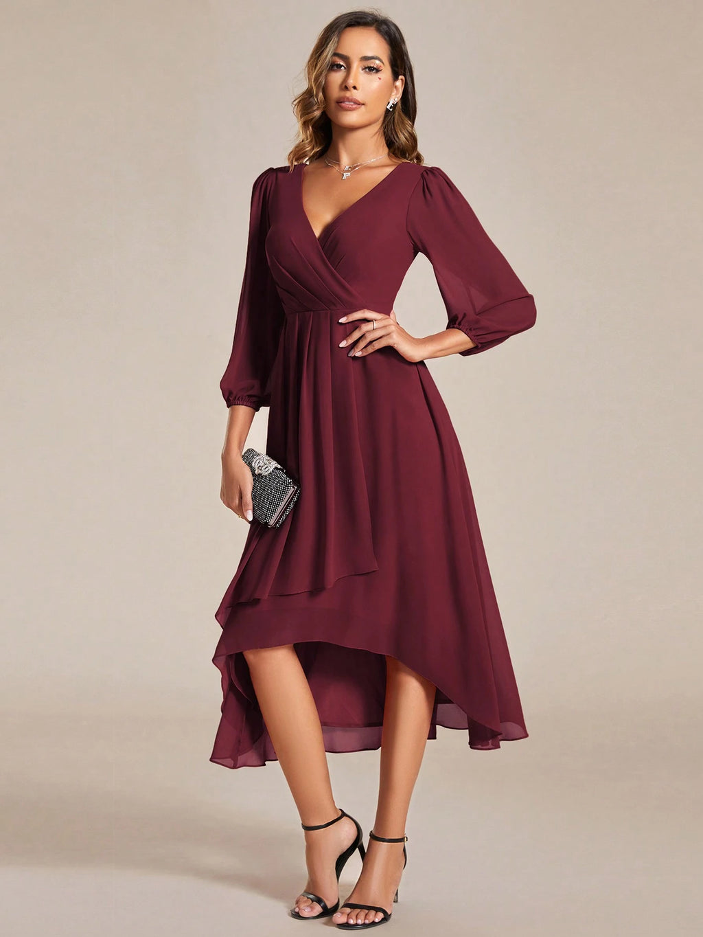 EVERPRETTY Elegant Lantern Sleeve Pleated Chiffon Bridesmaid Dress, Formal Gown, Wedding Guest Dress - image 4