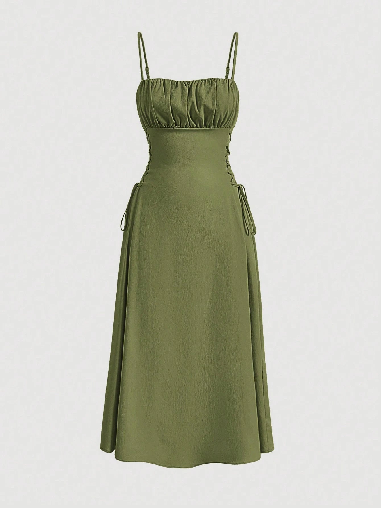 MOD Solid Ruched Bust Lace Up Side Formal Cami Long Dress,Pastel
