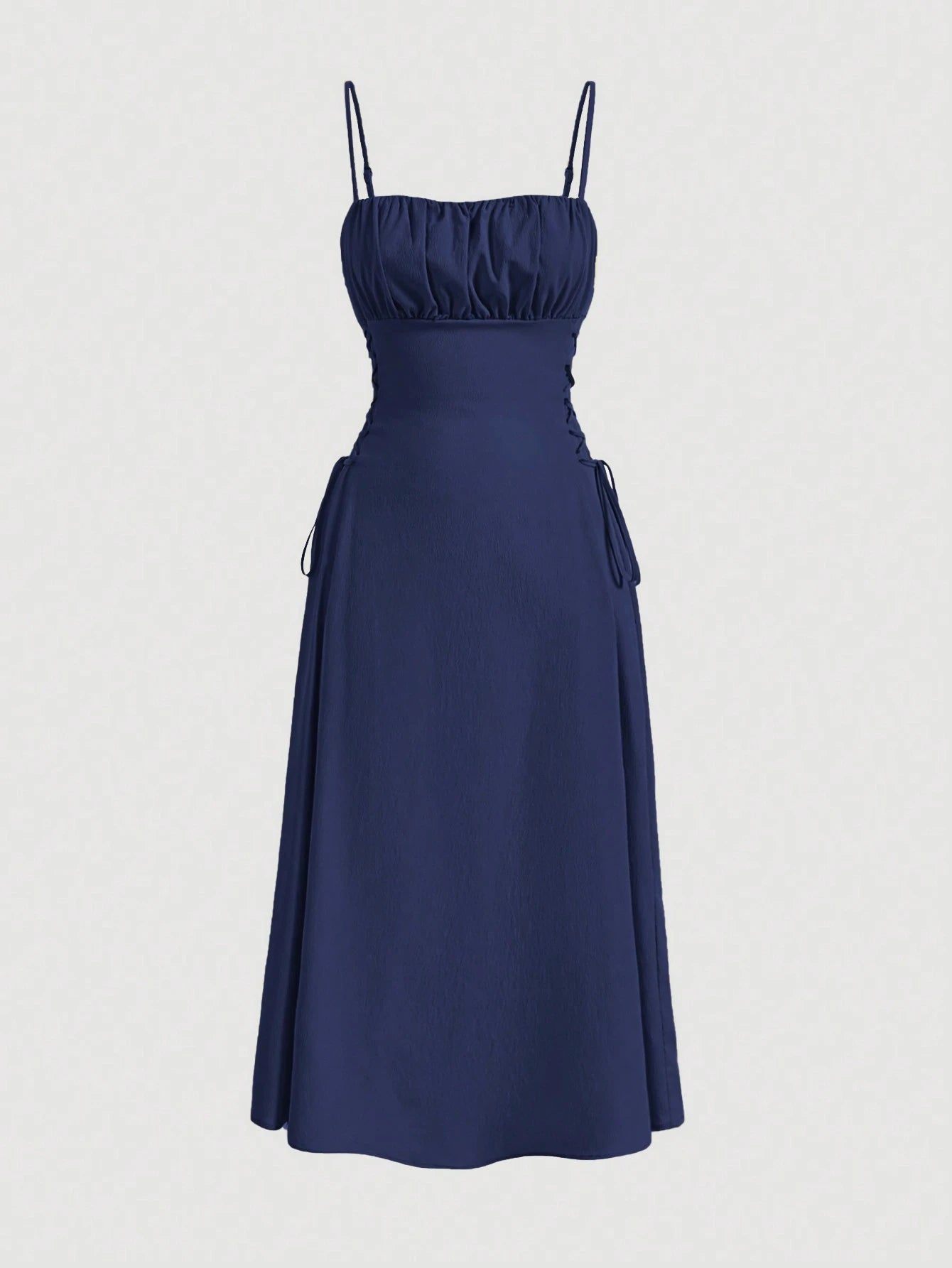 MOD Solid Ruched Bust Lace Up Side Formal Cami Long Dress,Pastel