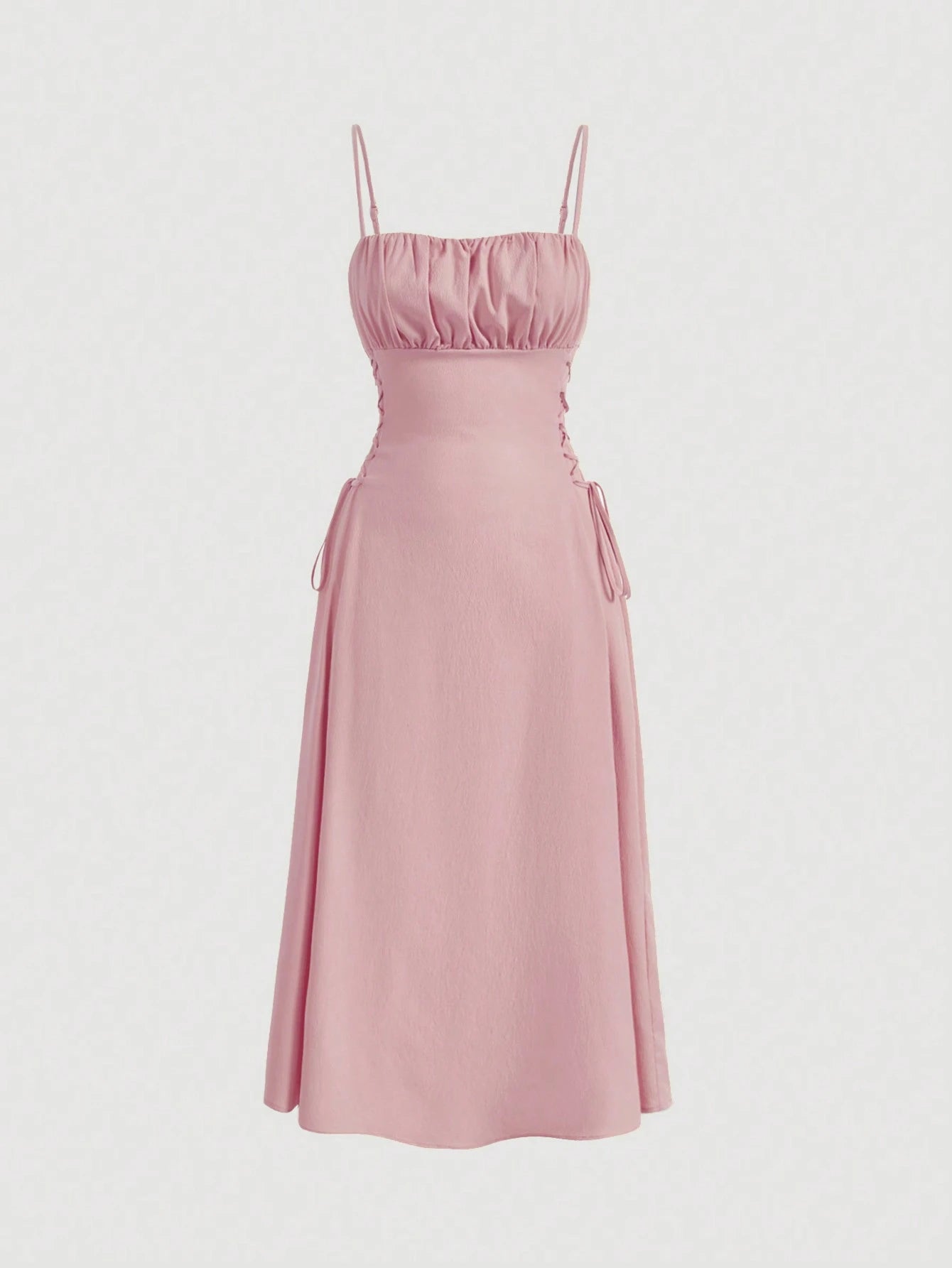 MOD Solid Ruched Bust Lace Up Side Formal Cami Long Dress,Pastel