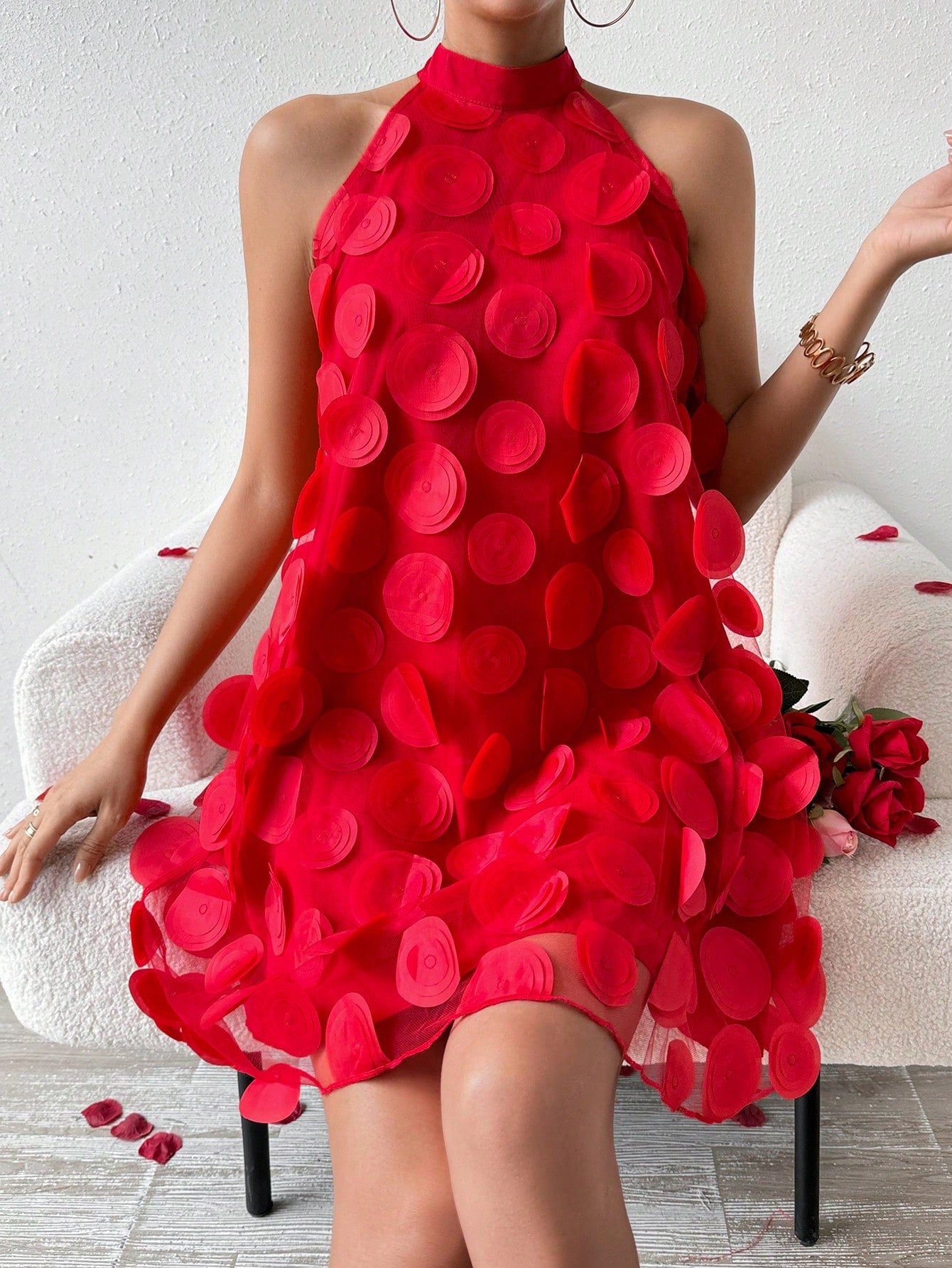 EMERY ROSE Women's Three-Dimensional Flower Halter Neck Dress For New Year Clothes - image 3
