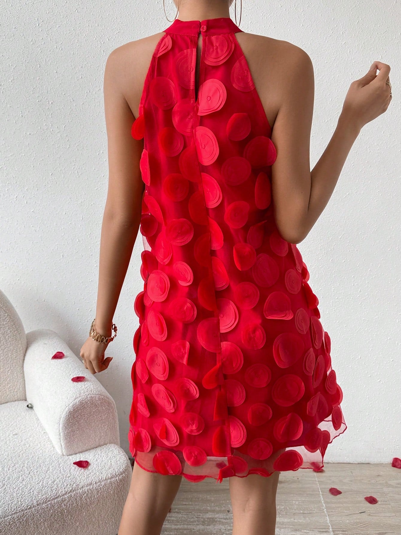 EMERY ROSE Women's Three-Dimensional Flower Halter Neck Dress For New Year Clothes - image 2