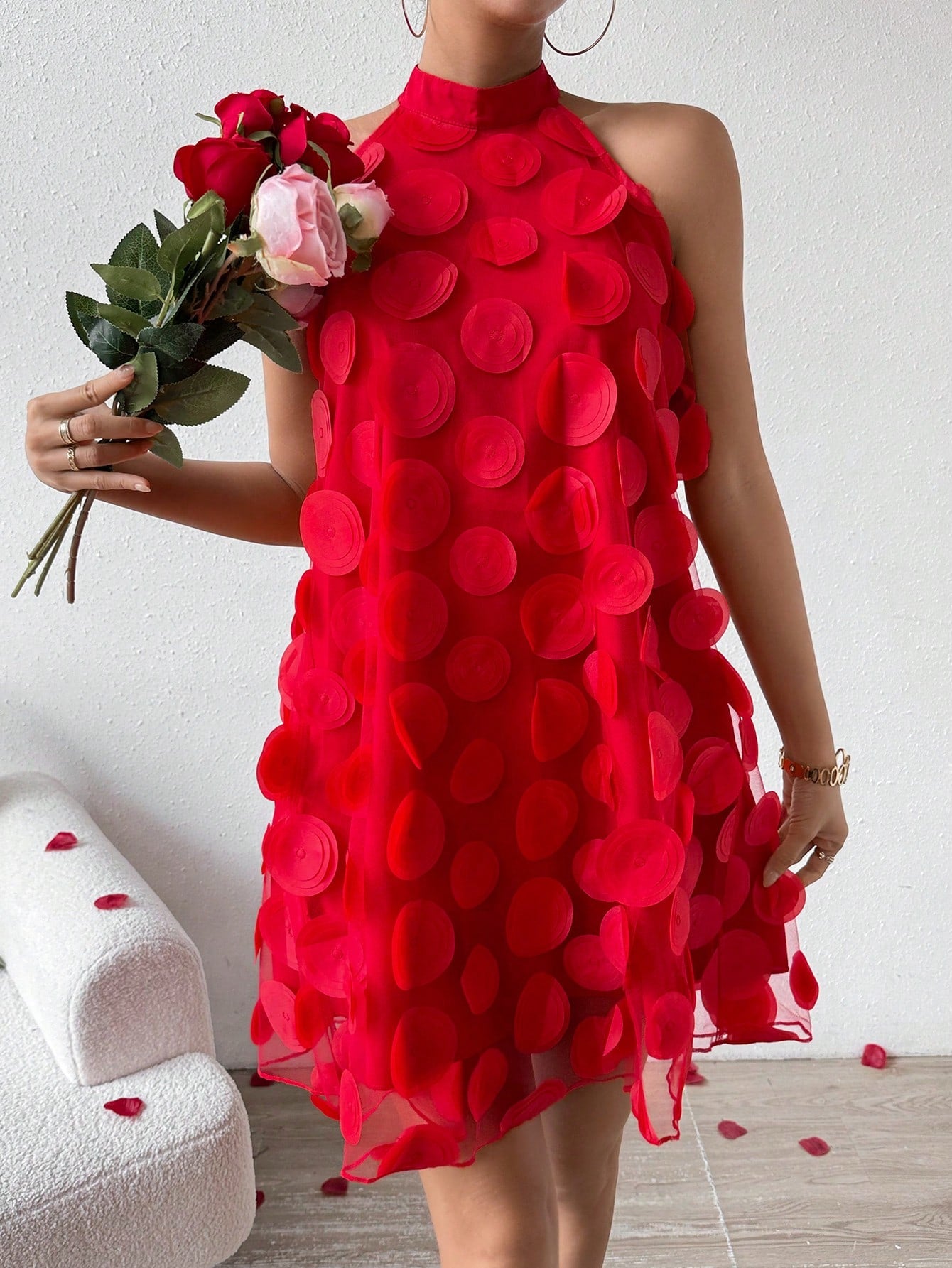 EMERY ROSE Women's Three-Dimensional Flower Halter Neck Dress For New Year Clothes - image 4