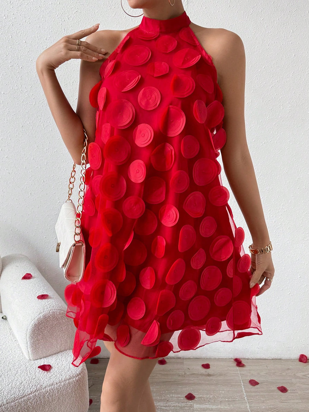EMERY ROSE Women's Three-Dimensional Flower Halter Neck Dress For New Year Clothes - image 5