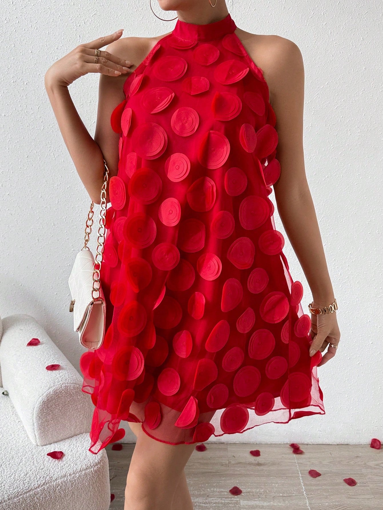 EMERY ROSE Women's Three-Dimensional Flower Halter Neck Dress For New Year Clothes - image 5