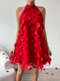 EMERY ROSE Women's Three-Dimensional Flower Halter Neck Dress For New Year Clothes