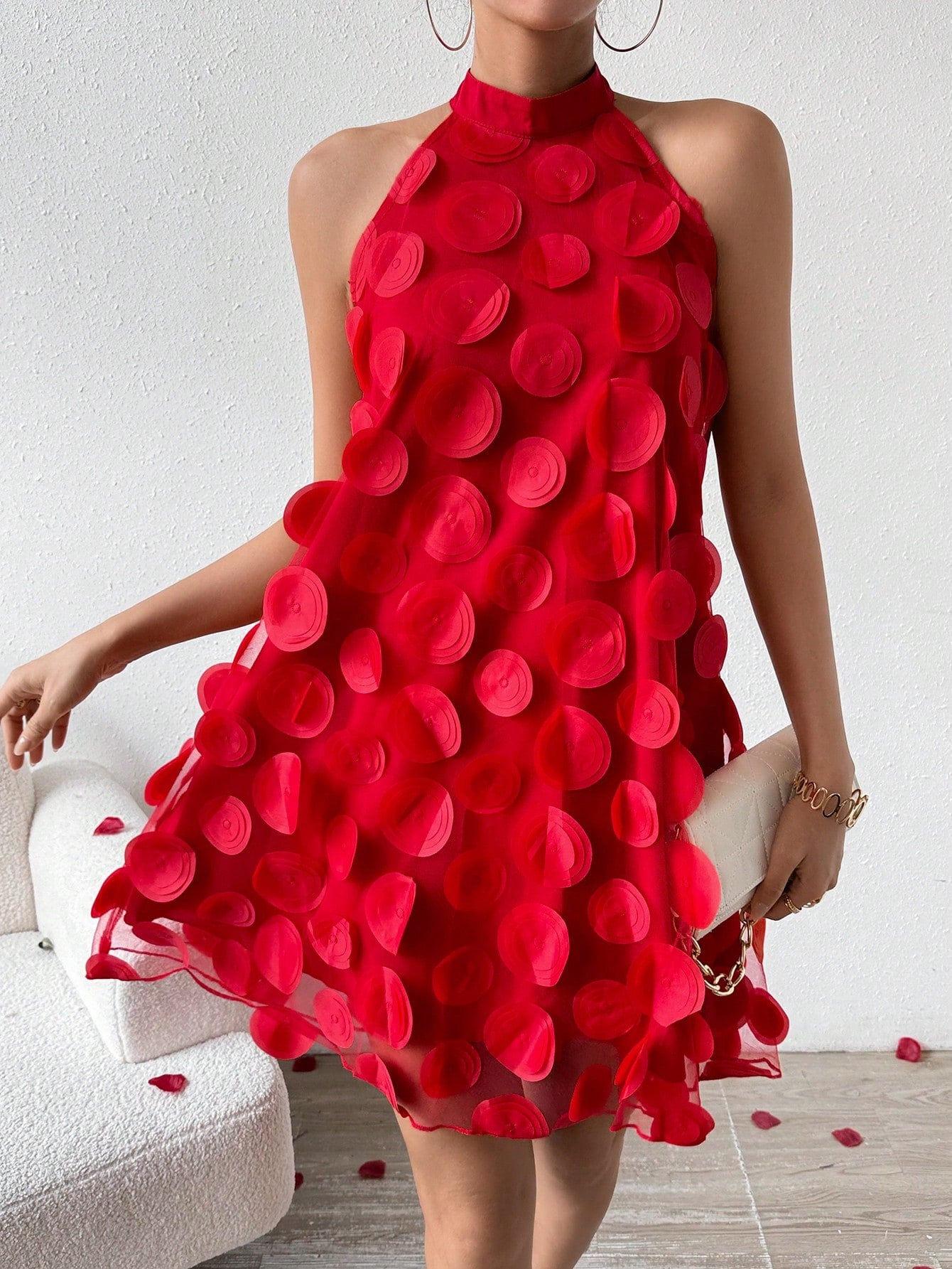 EMERY ROSE Women's Three-Dimensional Flower Halter Neck Dress For New Year Clothes - image 6