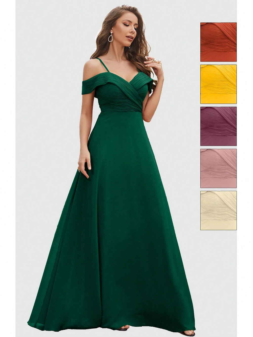 UNITHORSE Cold Shoulder Ruched Floor Length Chiffon Bridesmaid Dress Elegant Dress Wedding Spring