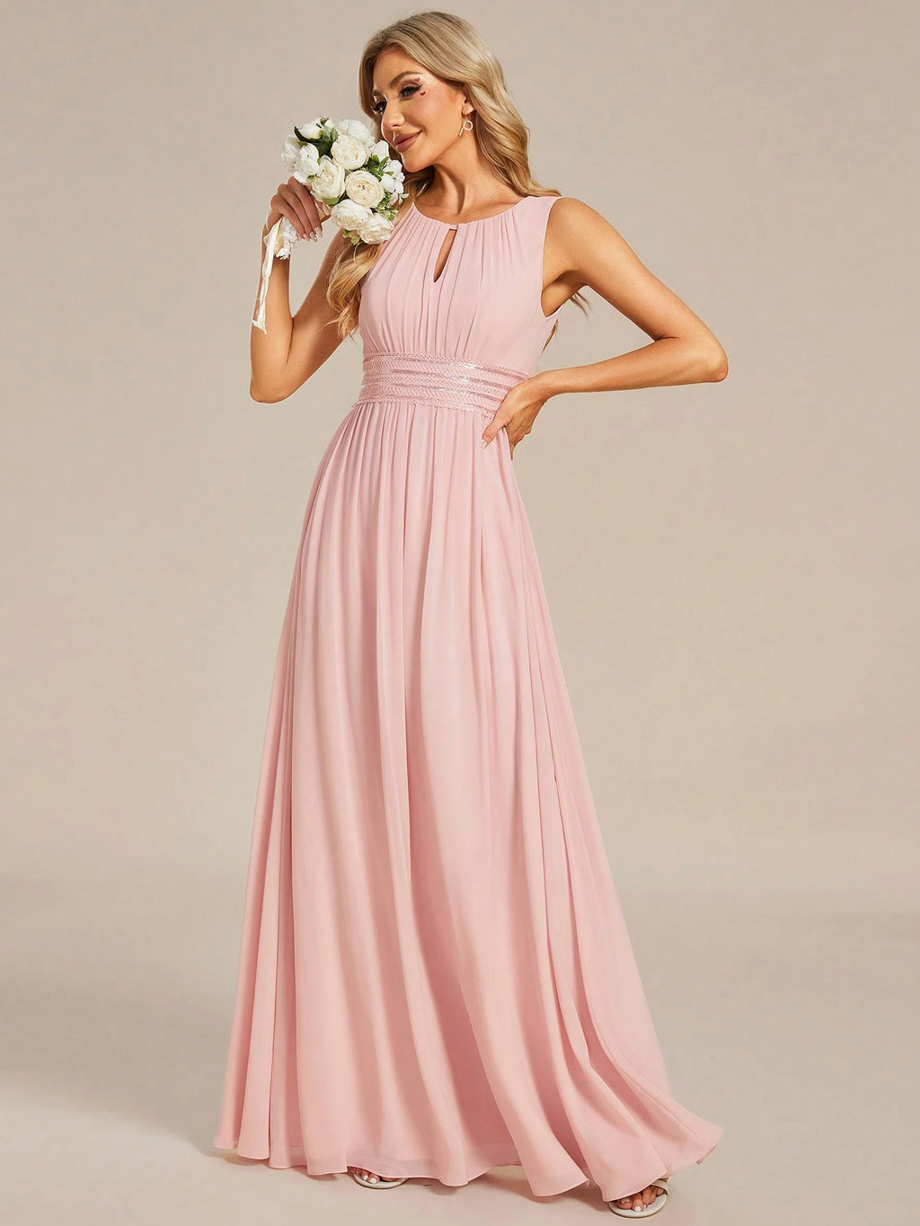 Romantic Chiffon Backless Ruffle Detail Light Blue Bridesmaid Dress, Semi-Formal Wedding Guest Dress, - image 13