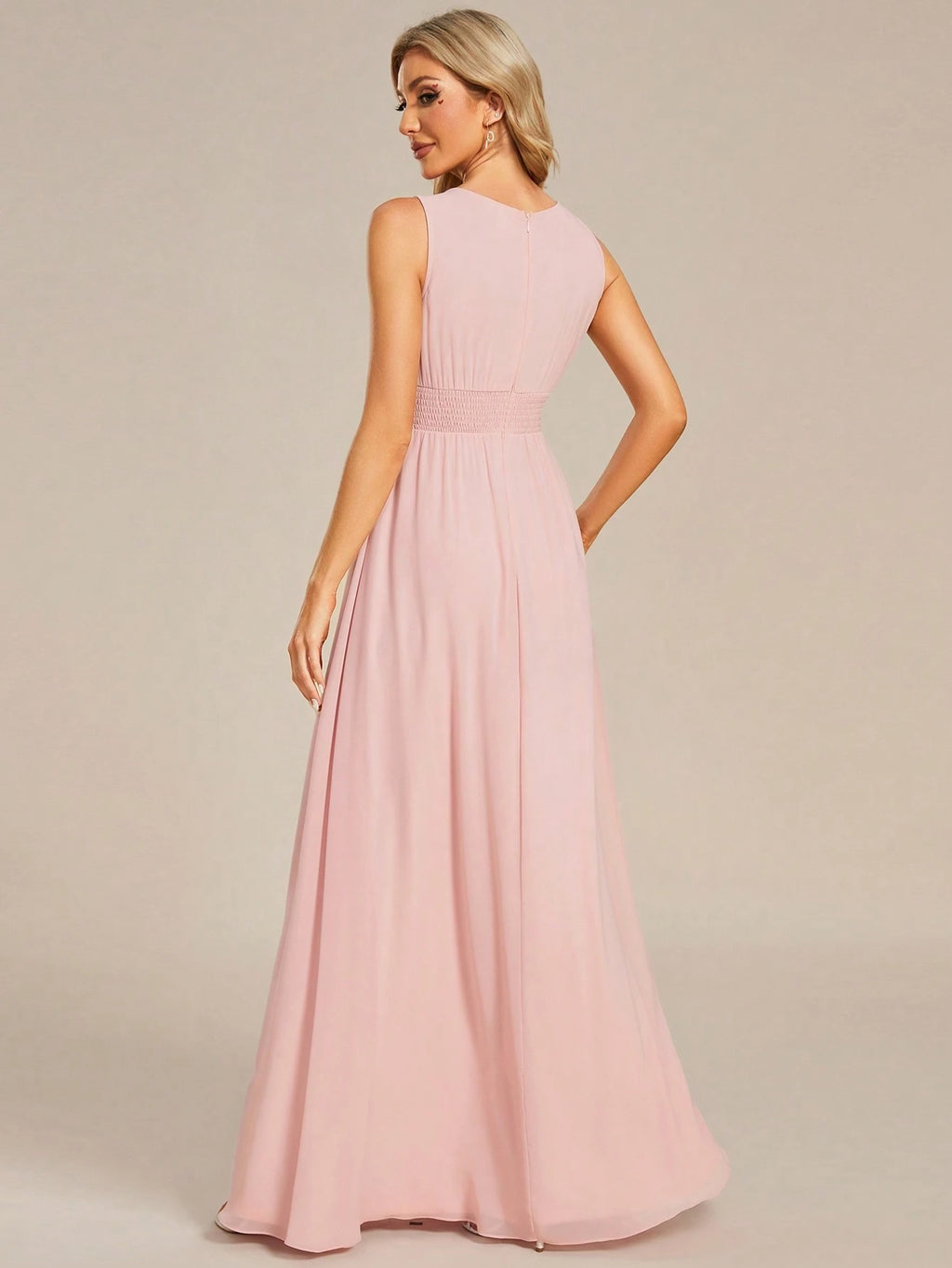 Romantic Chiffon Backless Ruffle Detail Light Blue Bridesmaid Dress, Semi-Formal Wedding Guest Dress, - image 9