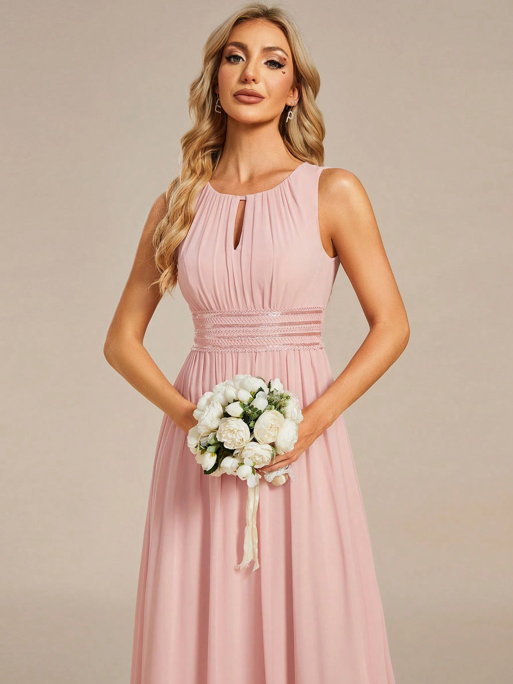 Romantic Chiffon Backless Ruffle Detail Light Blue Bridesmaid Dress, Semi-Formal Wedding Guest Dress, - image 10