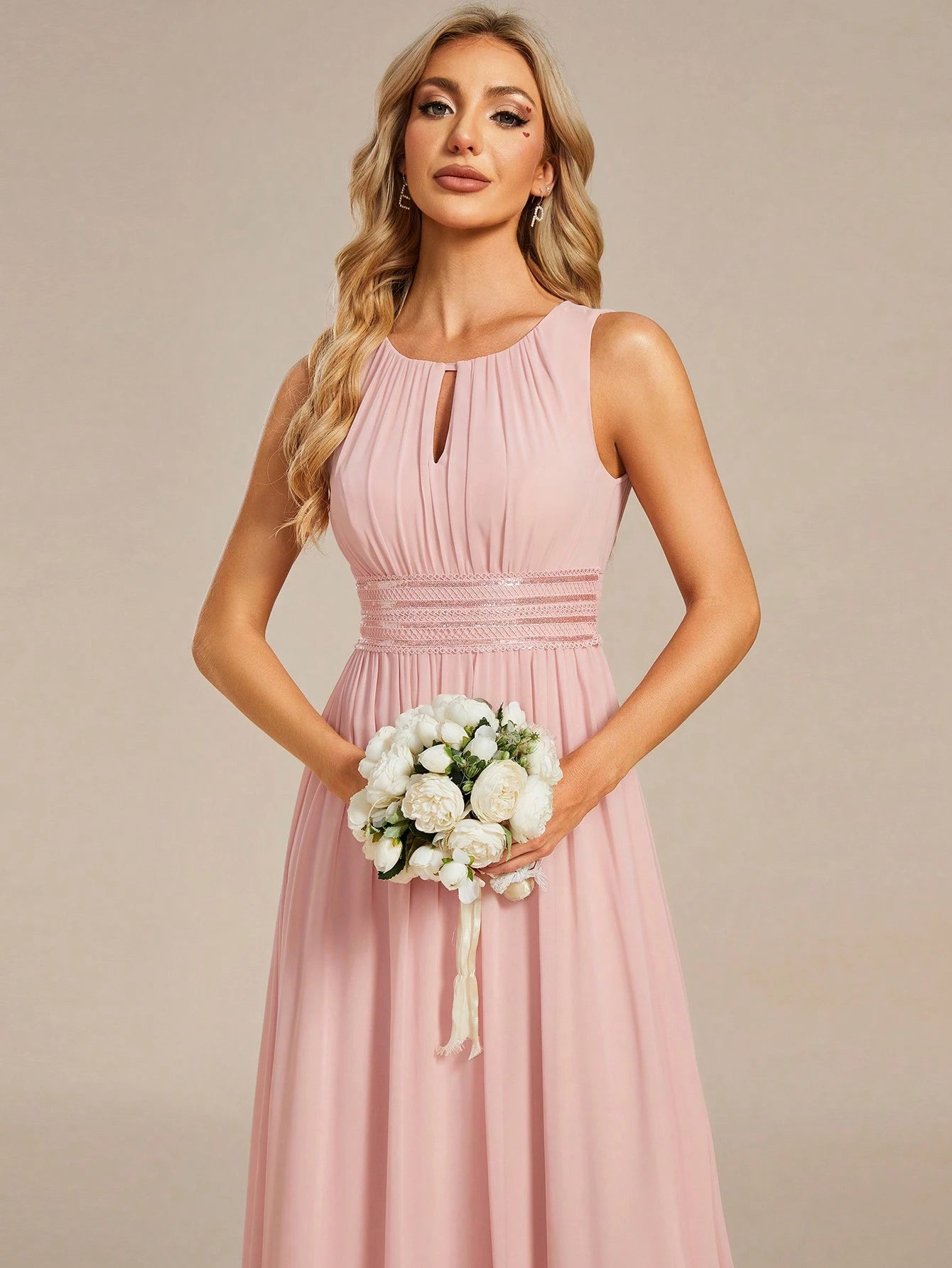 Romantic Chiffon Backless Ruffle Detail Light Blue Bridesmaid Dress, Semi-Formal Wedding Guest Dress, - image 10