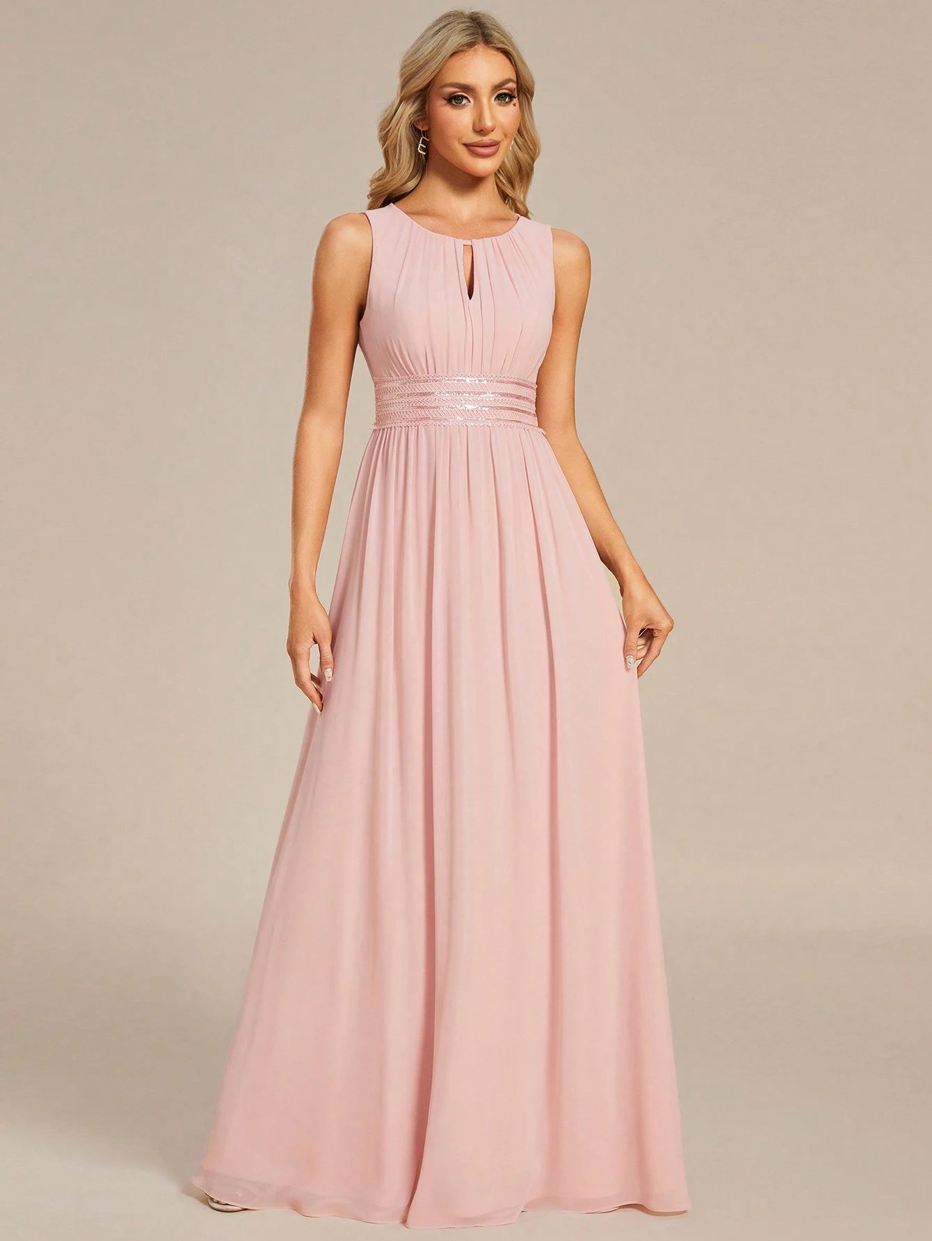 Romantic Chiffon Backless Ruffle Detail Light Blue Bridesmaid Dress, Semi-Formal Wedding Guest Dress, - image 11