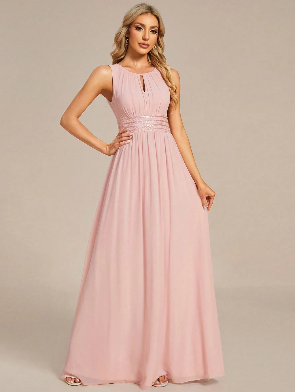 Romantic Chiffon Backless Ruffle Detail Light Blue Bridesmaid Dress, Semi-Formal Wedding Guest Dress, - image 12