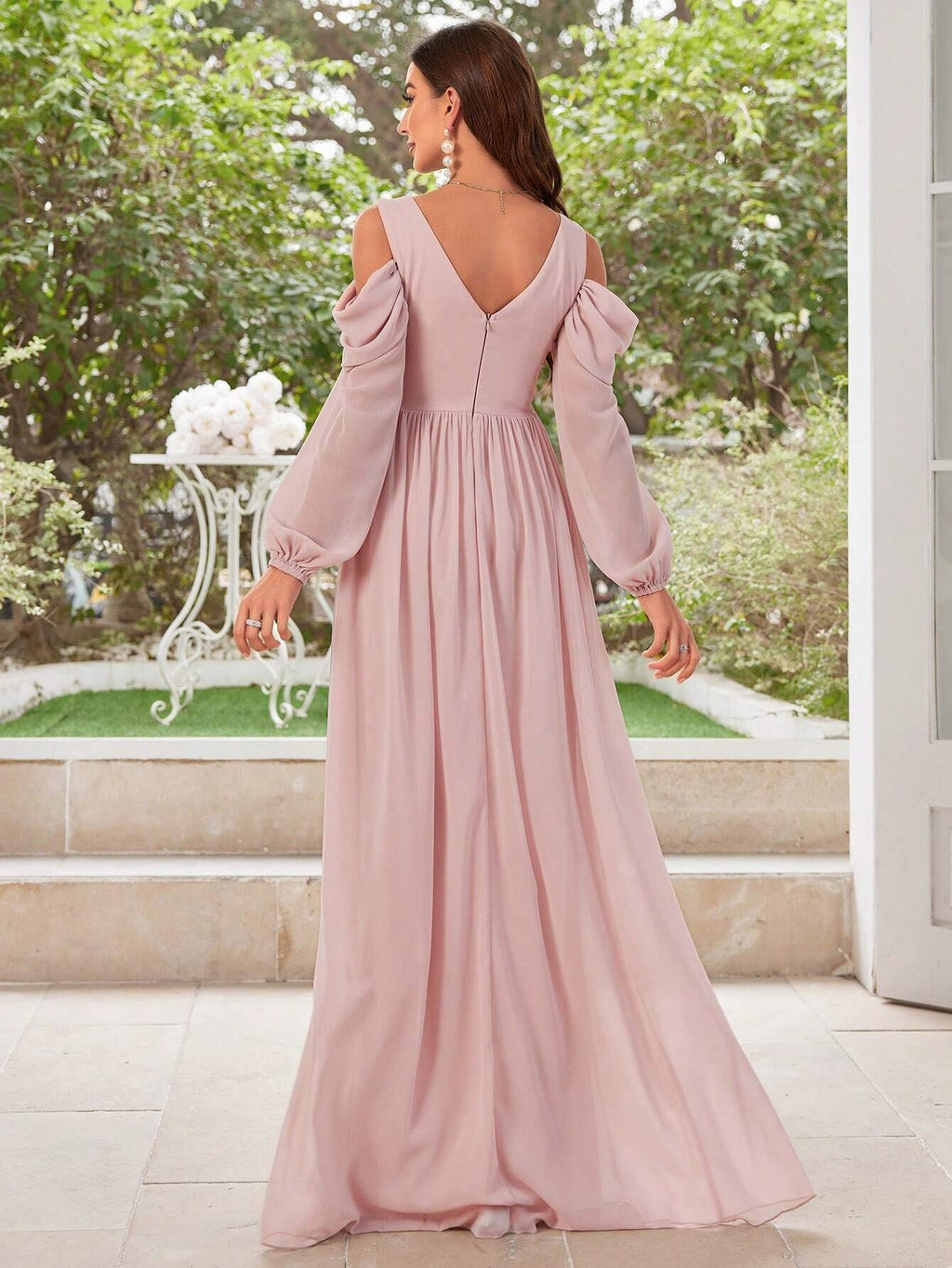 UNITHORSE Elegant Solid Color Off-Shoulder Chiffon Bridesmaid Dress - image 2
