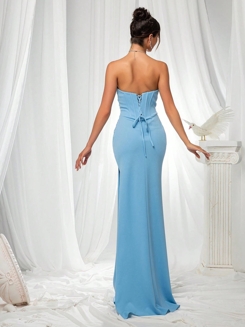 VIPGIRL Elegant Bridesmaid Dress: Strapless Fitted Satin Dress, Paired With Waist-Cinching Top And Draped - image 14