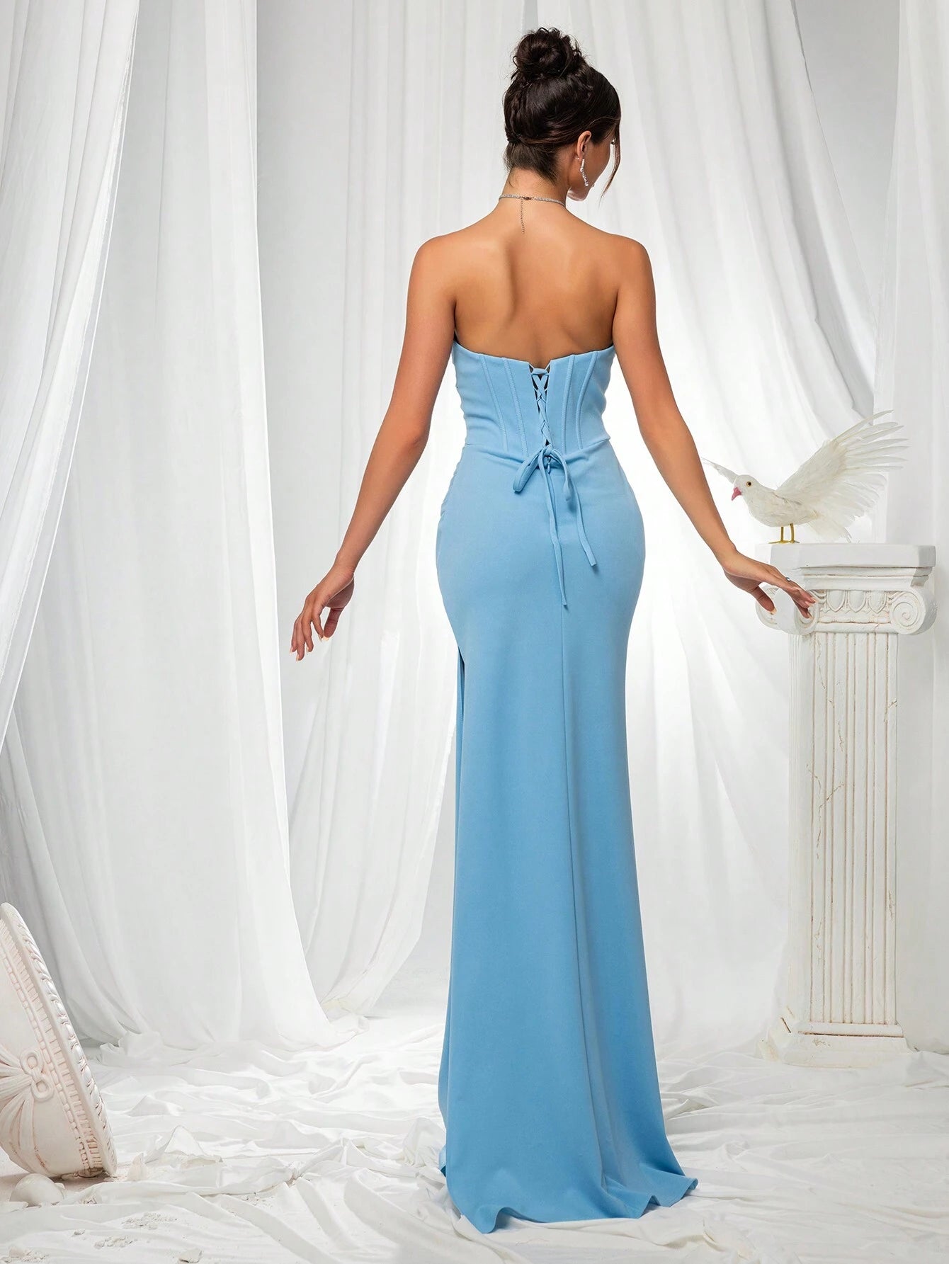 VIPGIRL Elegant Bridesmaid Dress: Strapless Fitted Satin Dress, Paired With Waist-Cinching Top And Draped - image 14