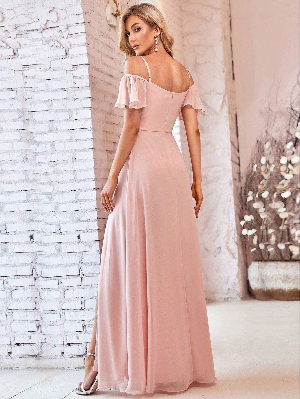 EVERPRETTY Elegant Open Shoulder Chiffon Long Bridesmaid Dress, Suitable For Weddings And Graduation - image 2