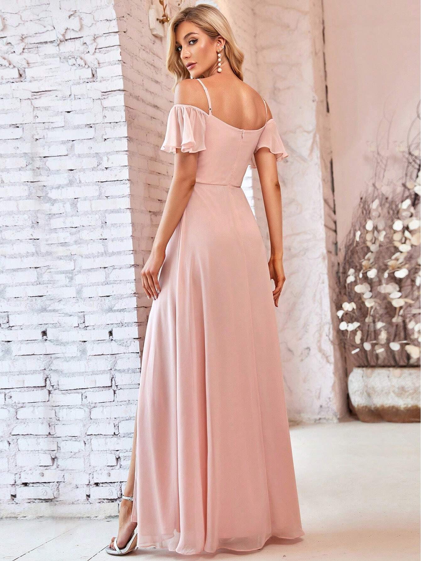 EVERPRETTY Elegant Open Shoulder Chiffon Long Bridesmaid Dress, Suitable For Weddings And Graduation - image 2