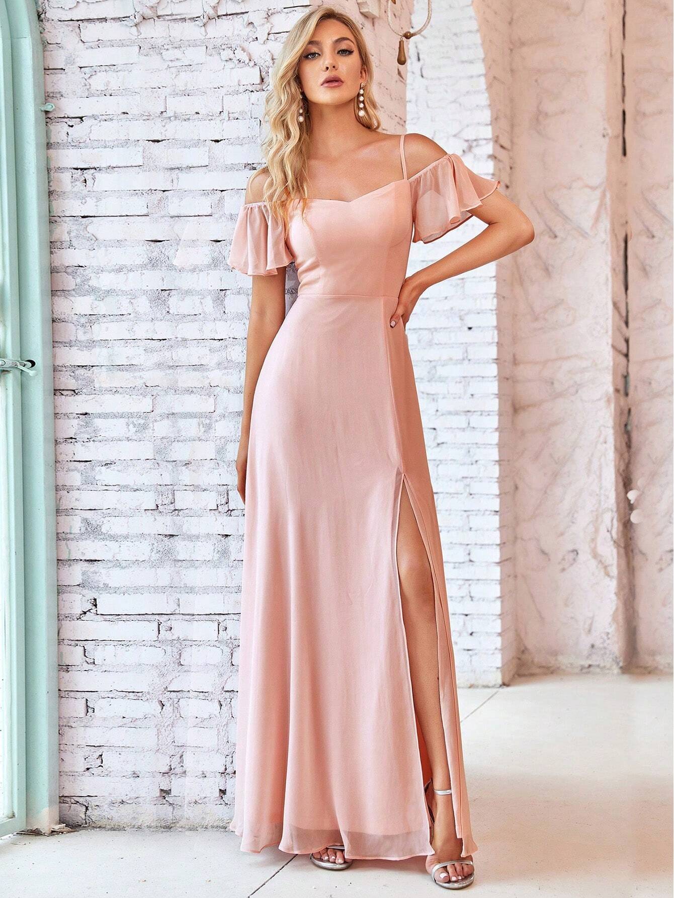 EVERPRETTY Elegant Open Shoulder Chiffon Long Bridesmaid Dress, Suitable For Weddings And Graduation - image 5